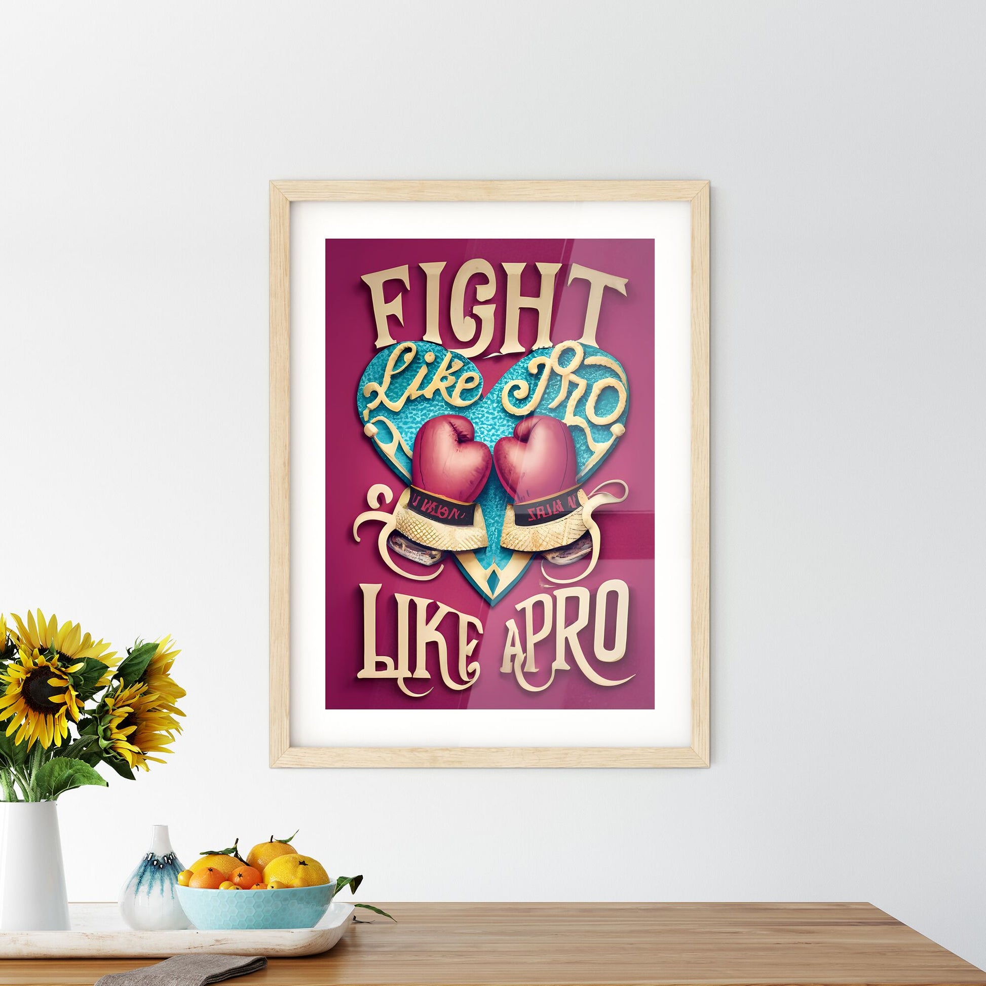 Fight Like A Pro - A Pink Boxing Gloves On A Blue Heart With Text Default Title