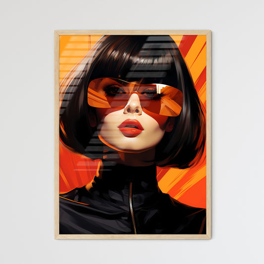 A Woman With Short Black Hair And Orange Sun - Framed Art Print
