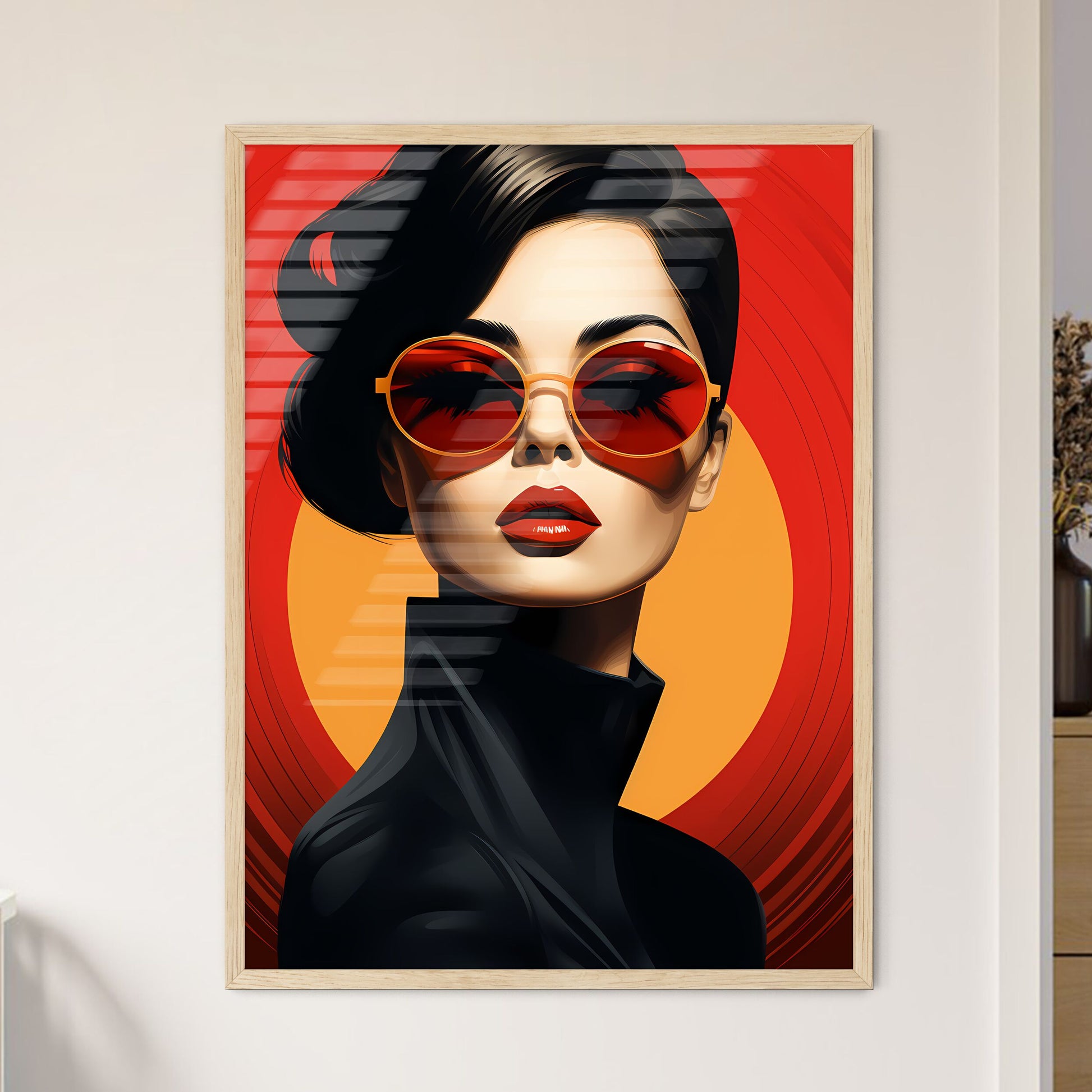 A Woman Wearing Sunglasses And Red Lips Default Title