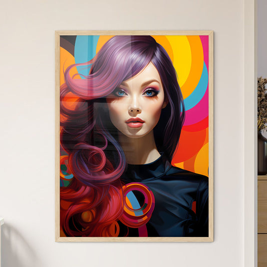 A Woman With Long Hair And Colorful Backgrou - Framed Art Print