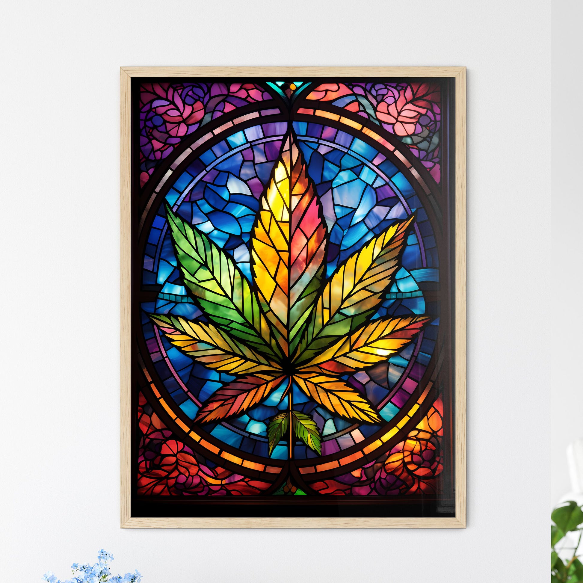 Cannabis - A Stained Glass Window With A Leaf Default Title