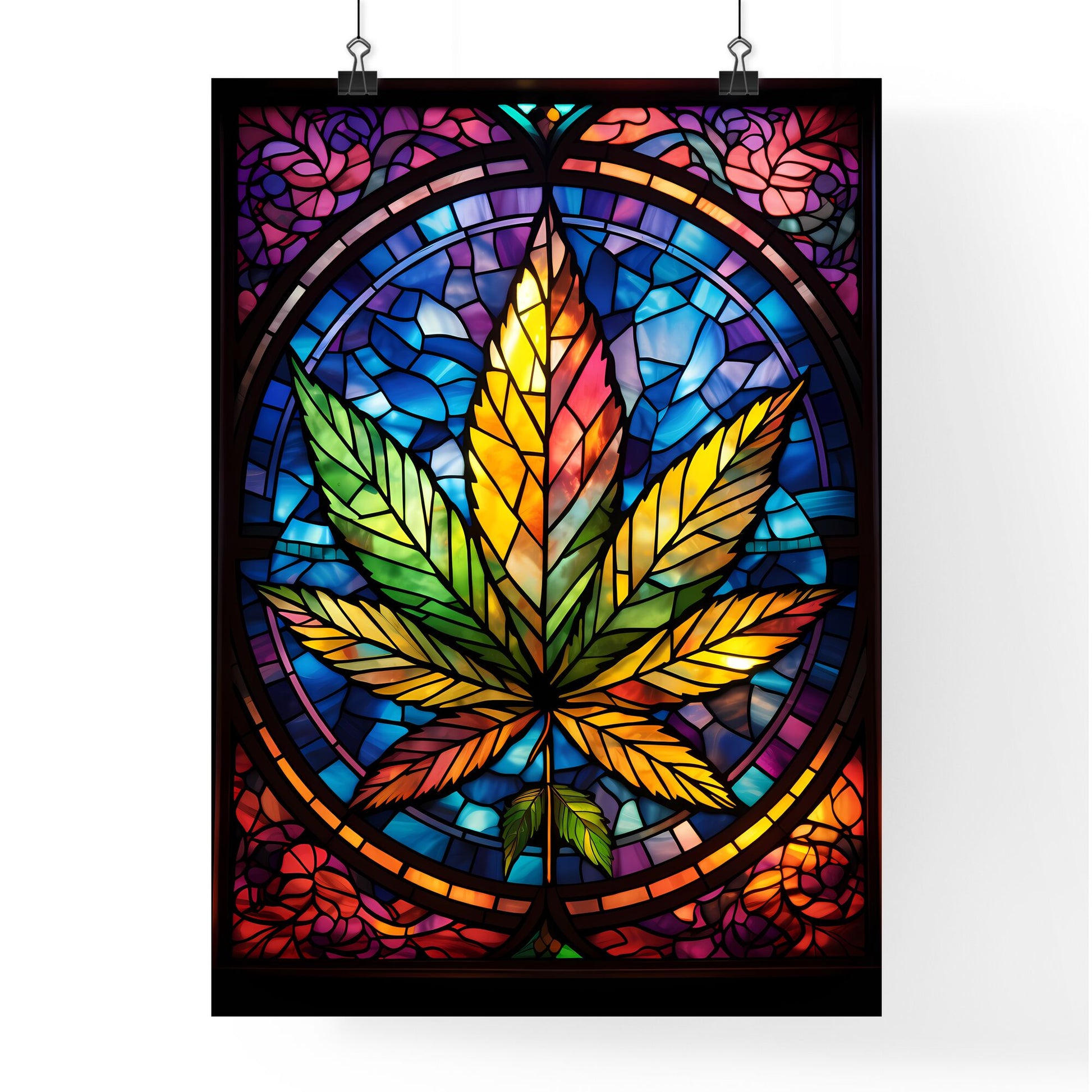 Cannabis - A Stained Glass Window With A Leaf Default Title