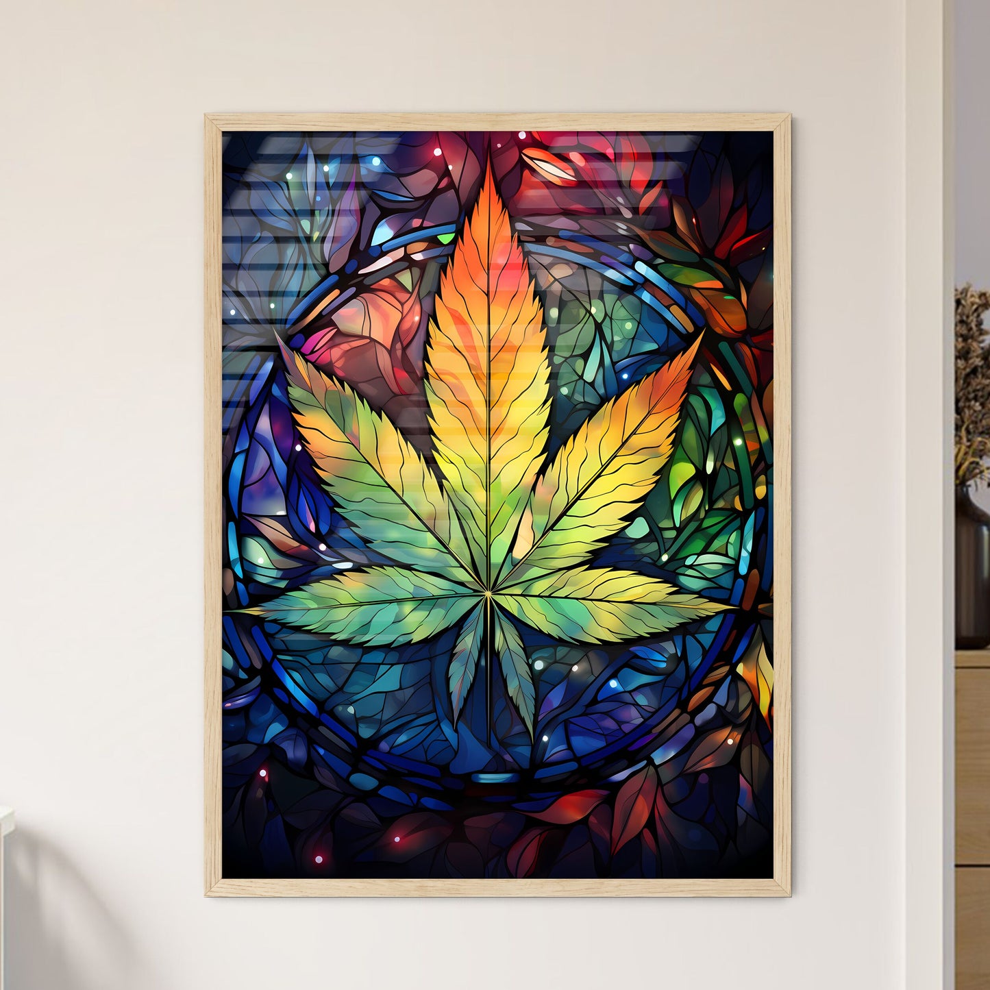 Cannabis - A Colorful Leaf On A Stained Glass Window Default Title