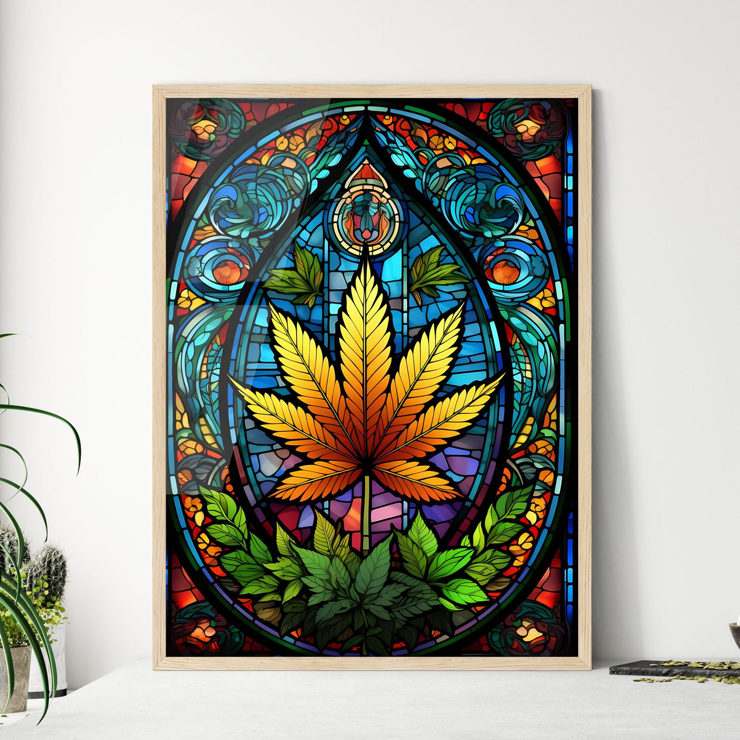 Cannabis - A Stained Glass Window With A Leaf Default Title