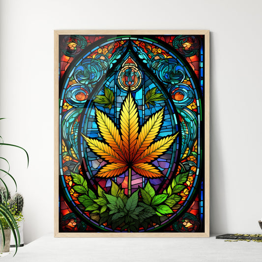 Cannabis - A Stained Glass Window With A Leaf Default Title