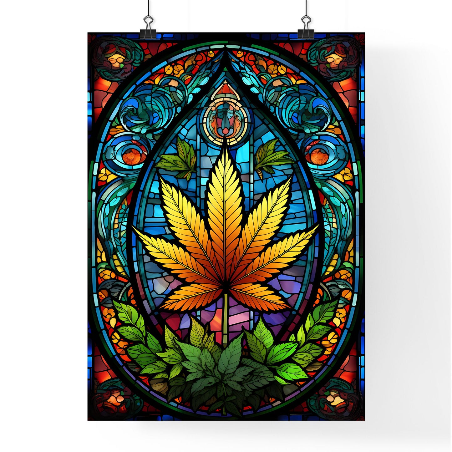 Cannabis - A Stained Glass Window With A Leaf Default Title