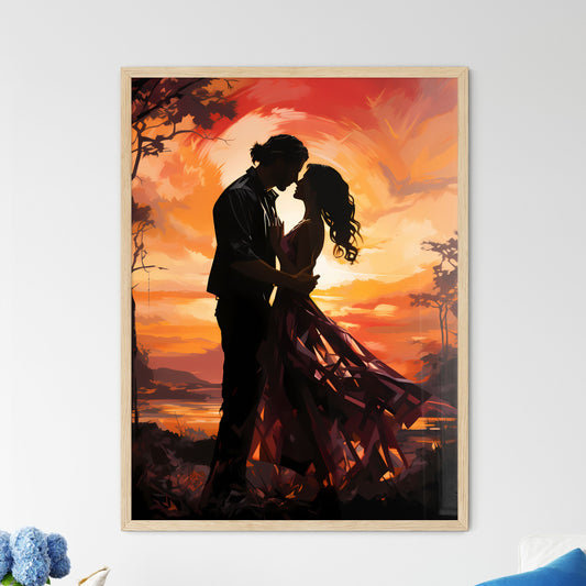 A Man And Woman Kissing In Front Of A Sunset Default Title