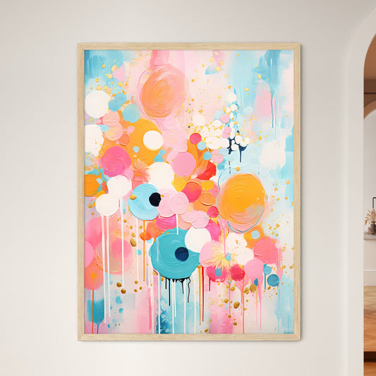 A Painting Of Colorful Circles And Splatter - Framed Art Print