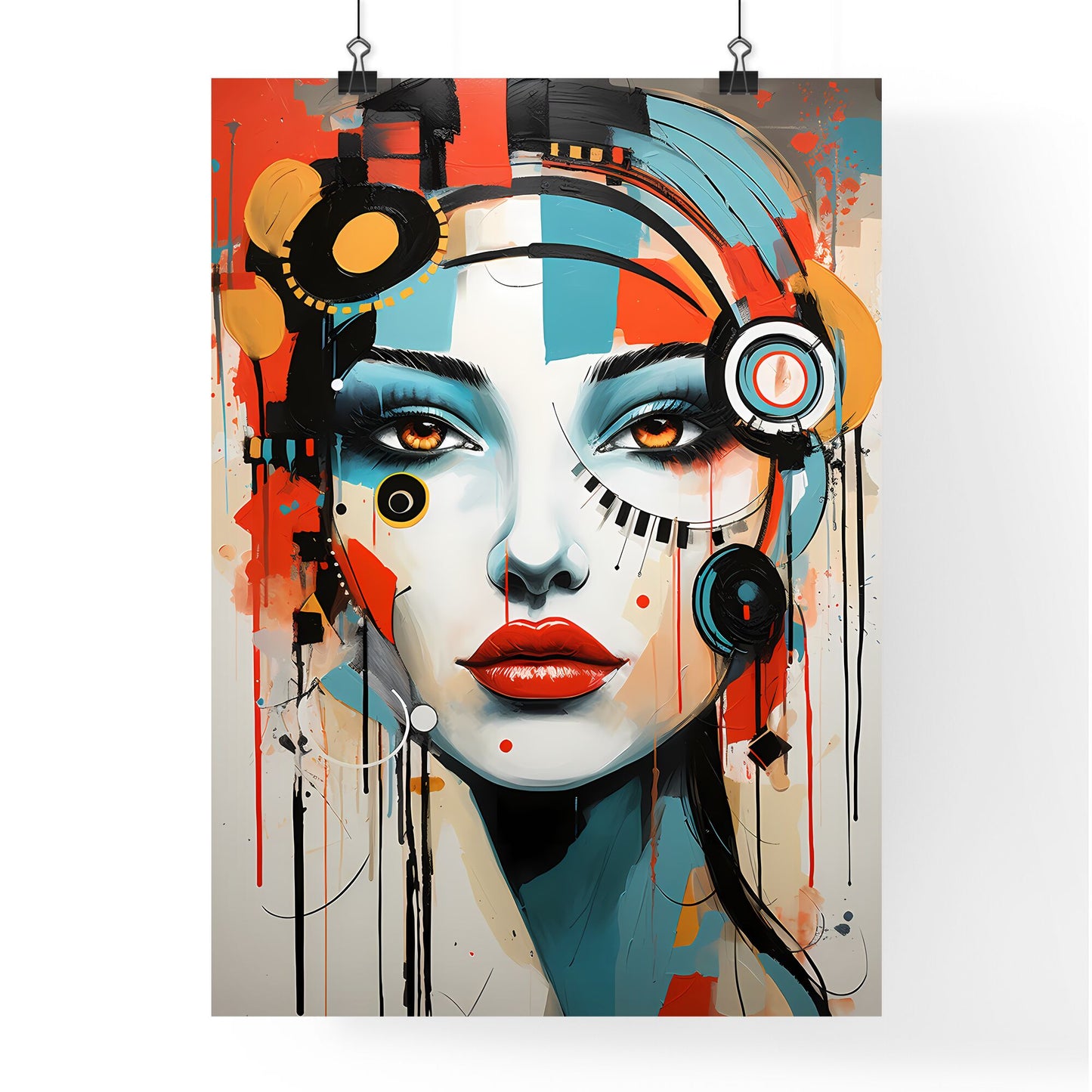 Modern Woman - A Painting Of A Woman With Colorful Paint On Her Face Default Title