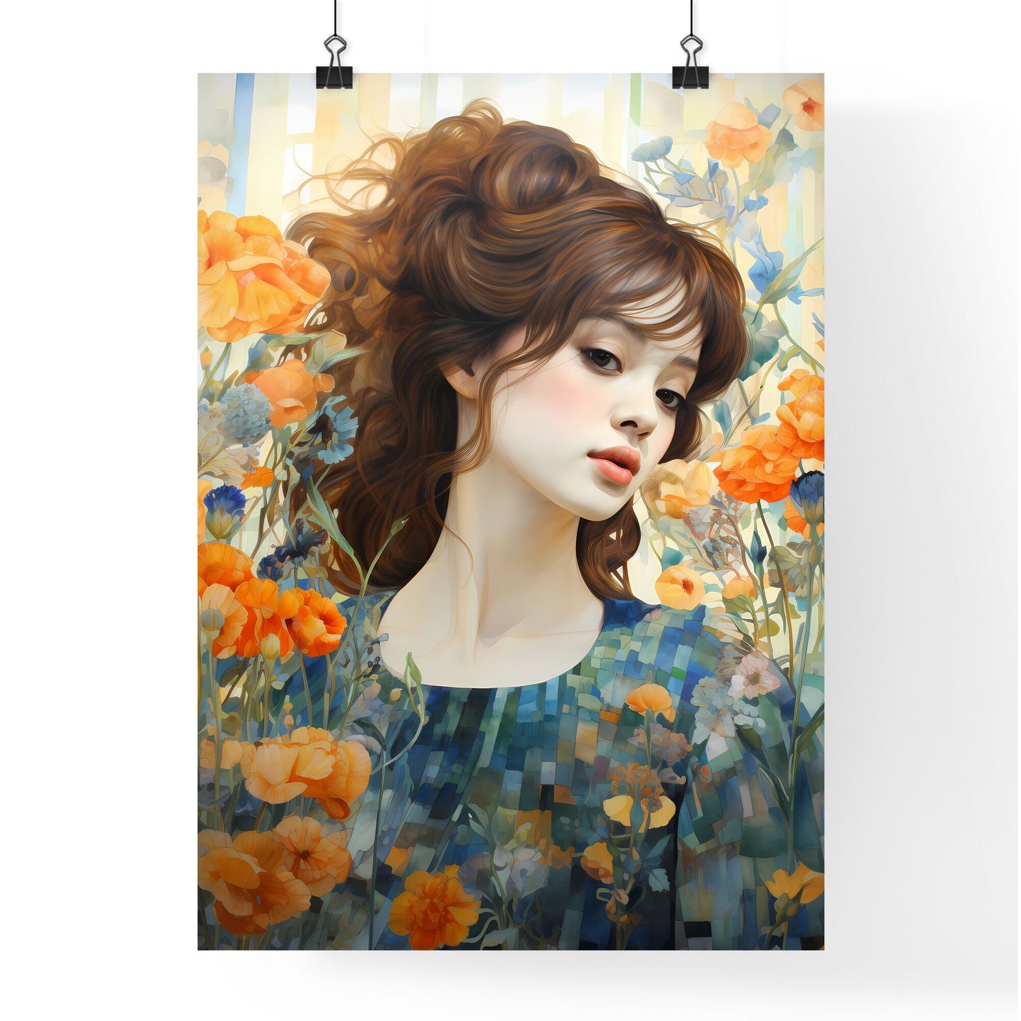 Impressive - A Woman In A Blue Dress Surrounded By Flowers Default Title