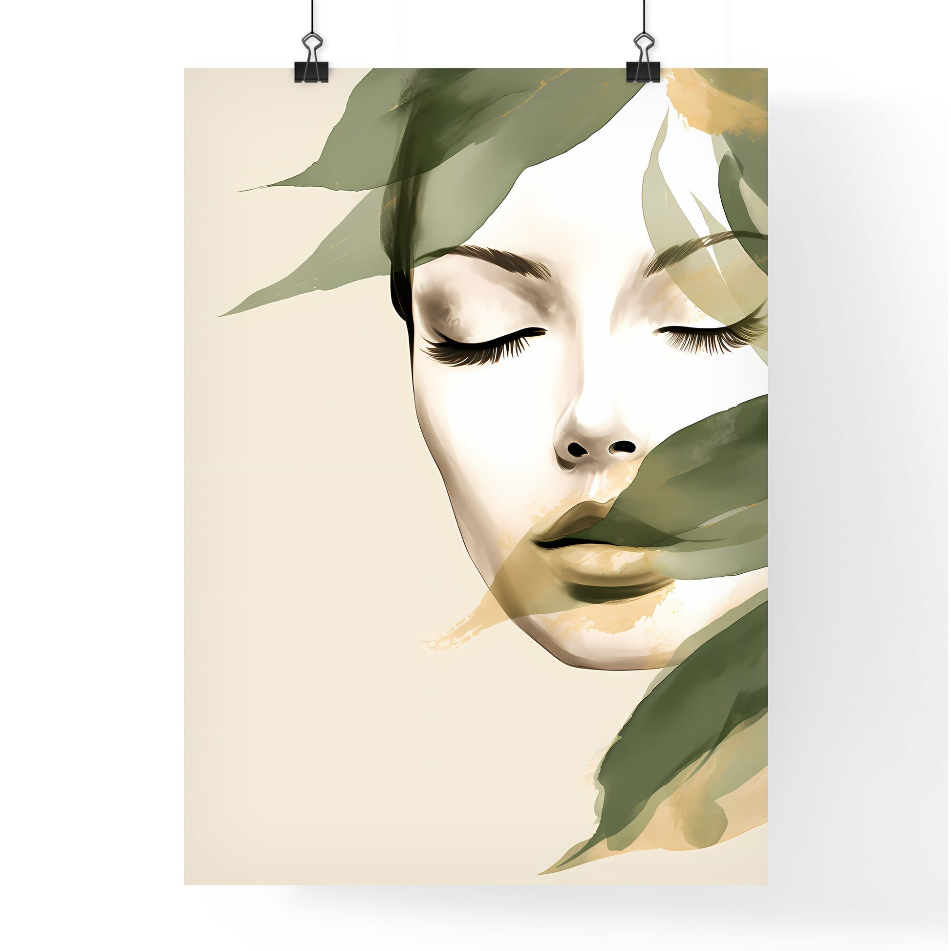 Boho - A Woman With Closed Eyes And Green Leaves Around Her Face Default Title