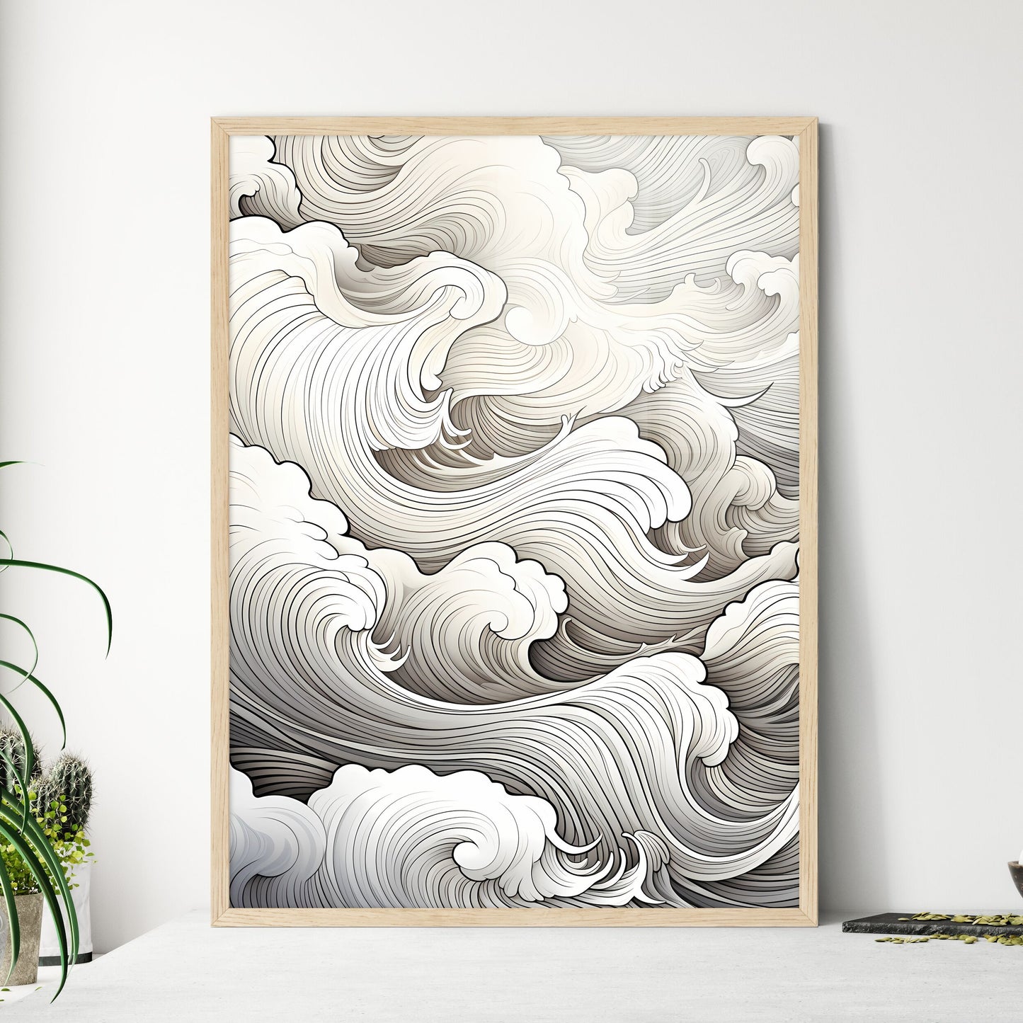 Coloring Book - A White And Gray Wave - Framed Art Print