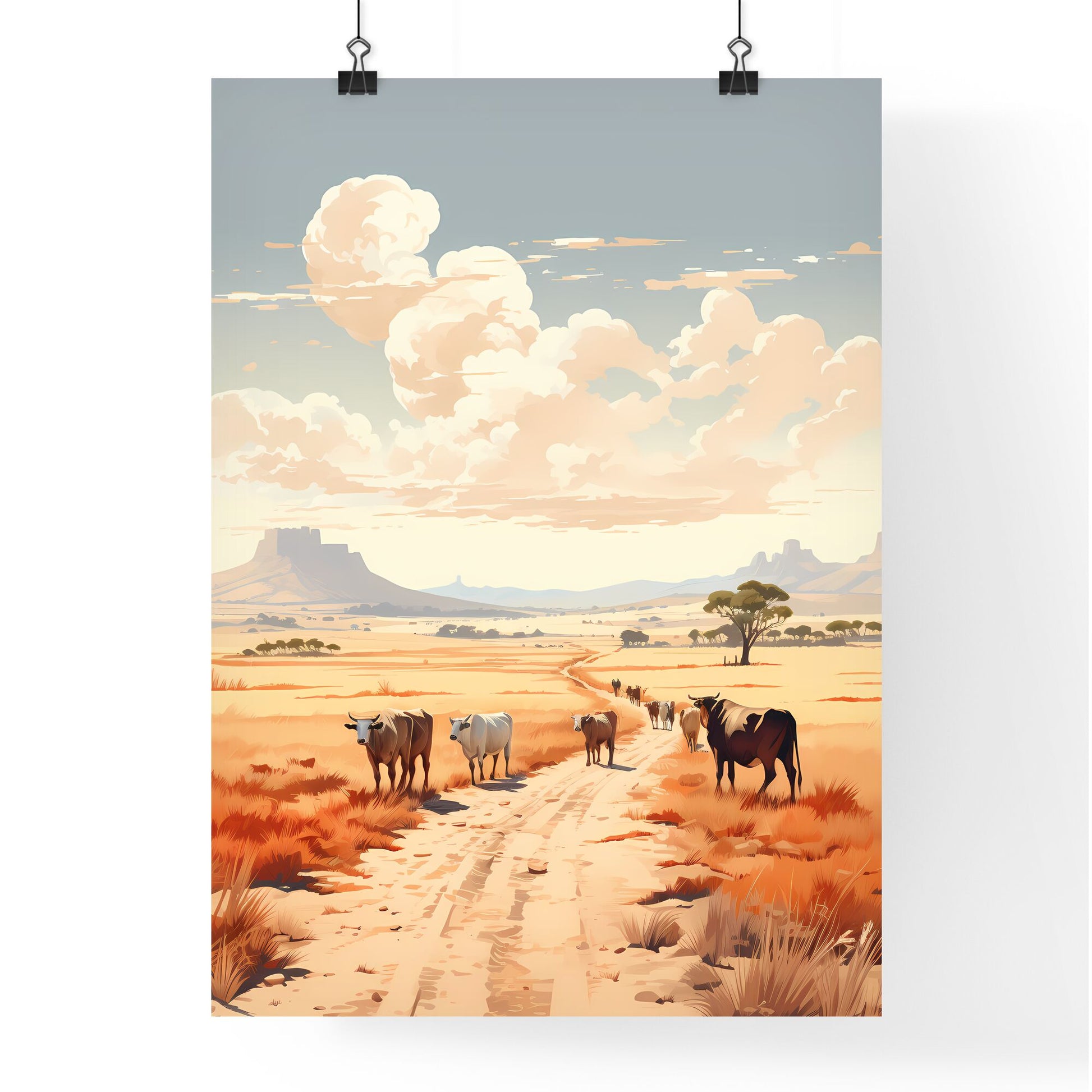 Texas - A Group Of Cows Walking On A Dirt Road Default Title