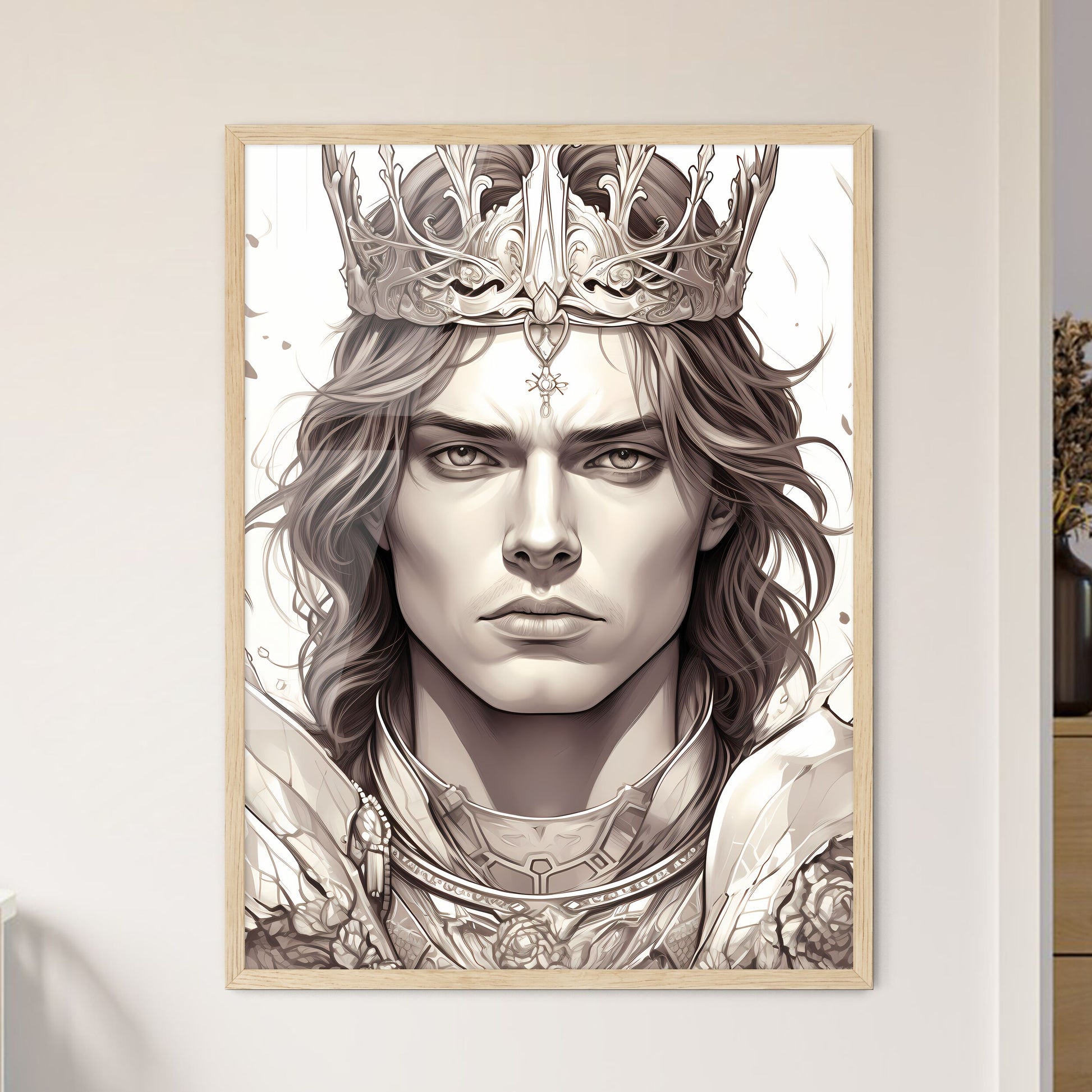 Coloring Book - A Man Wearing A Crow - Framed Art Print
