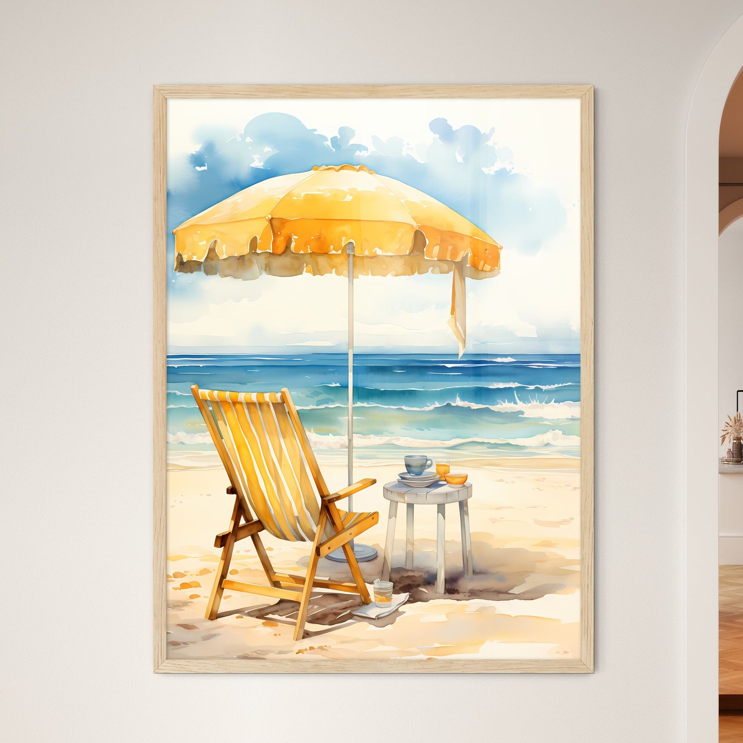 Empty - A Watercolor Painting Of A Chair And Umbrella On A Beach Default Title