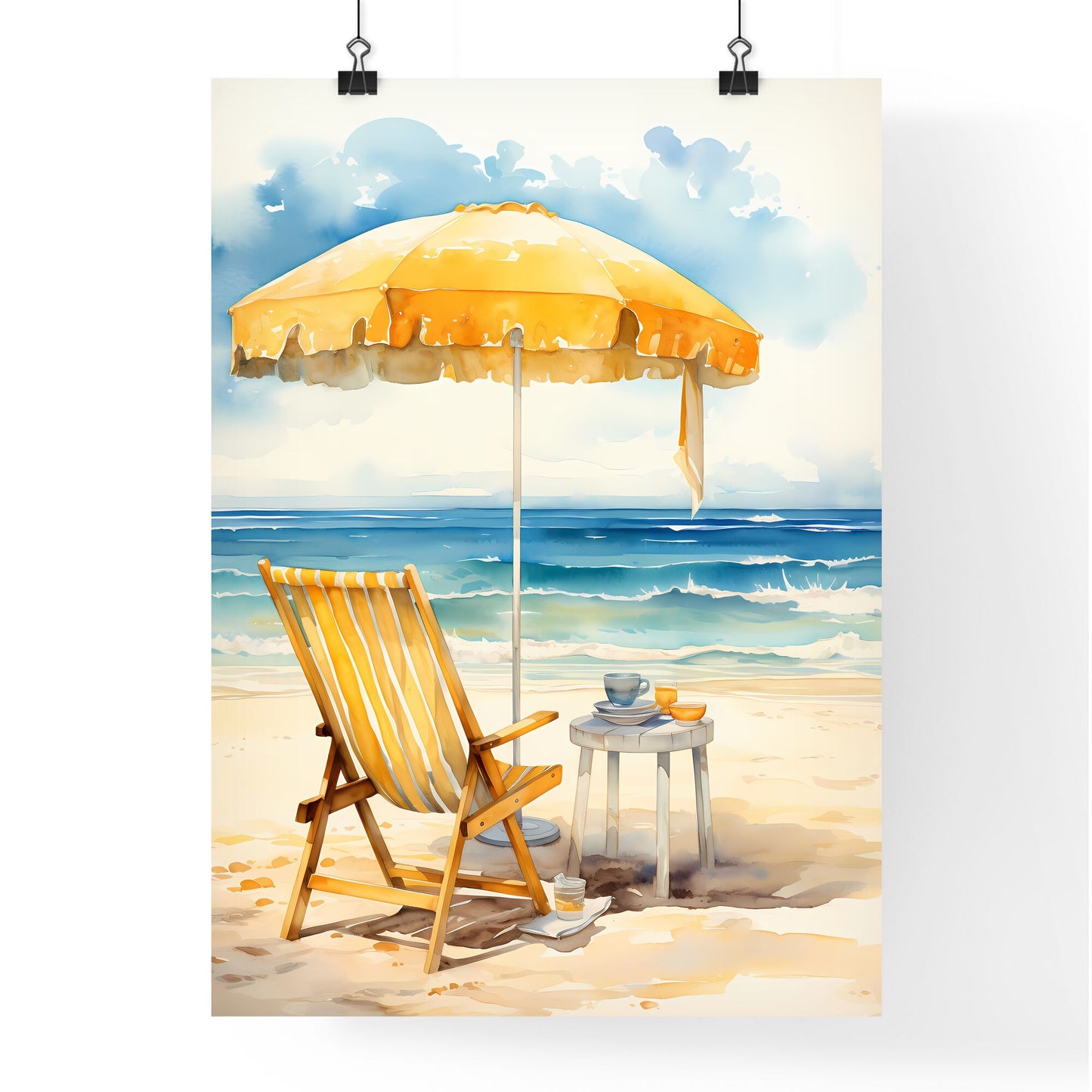 Empty - A Watercolor Painting Of A Chair And Umbrella On A Beach Default Title