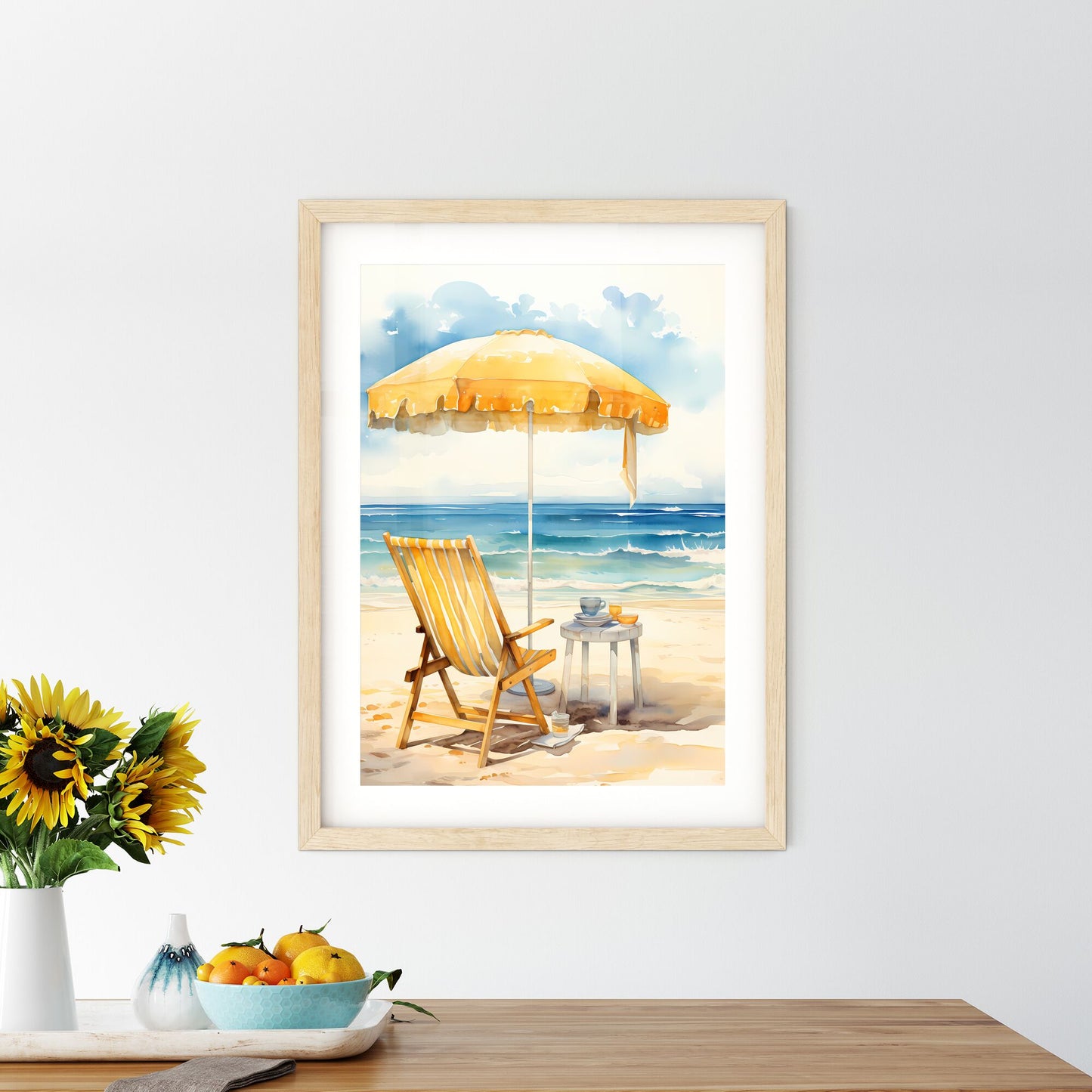 Empty - A Watercolor Painting Of A Chair And Umbrella On A Beach Default Title