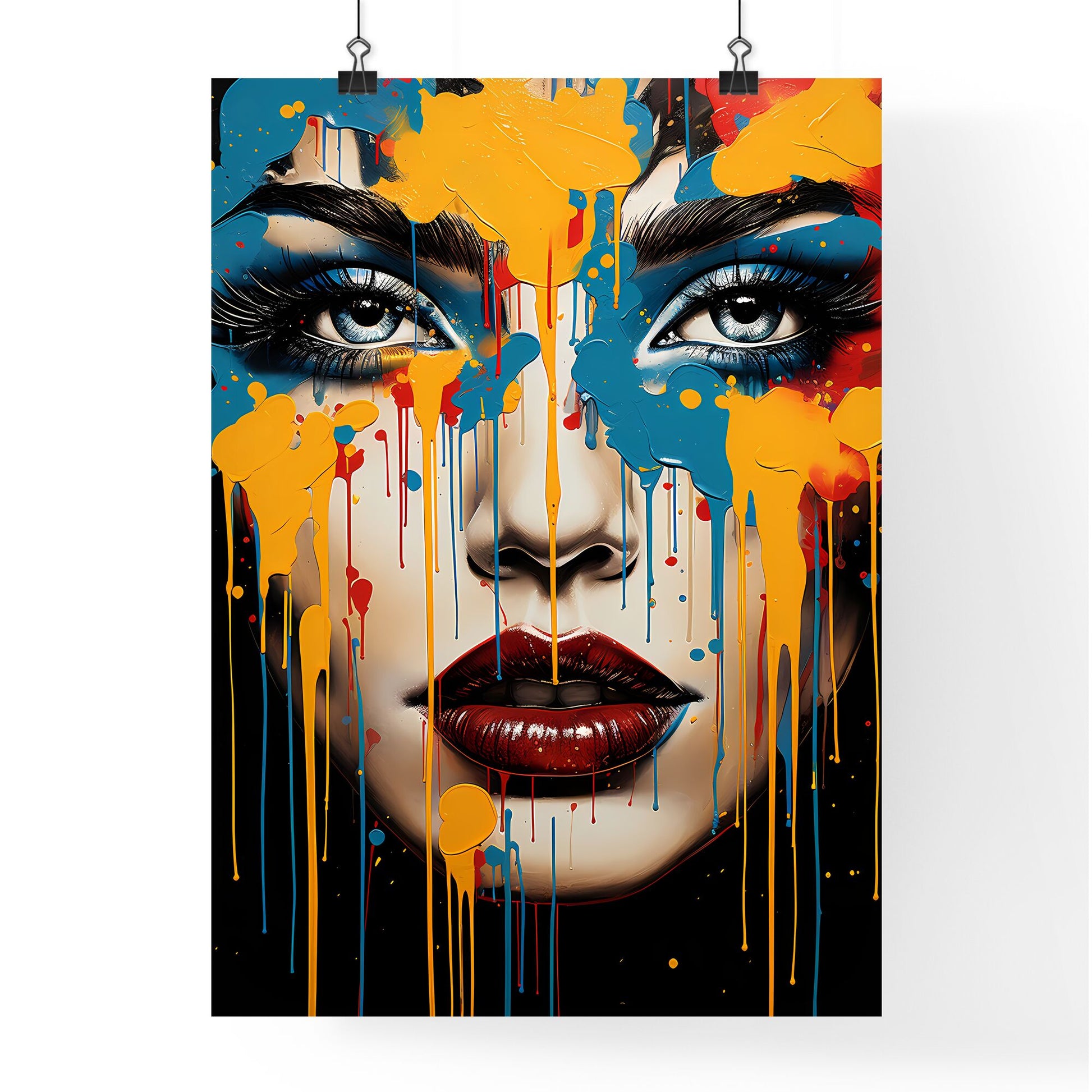 Splatter - A Woman With Colorful Makeup And Red Lipstick Default Title