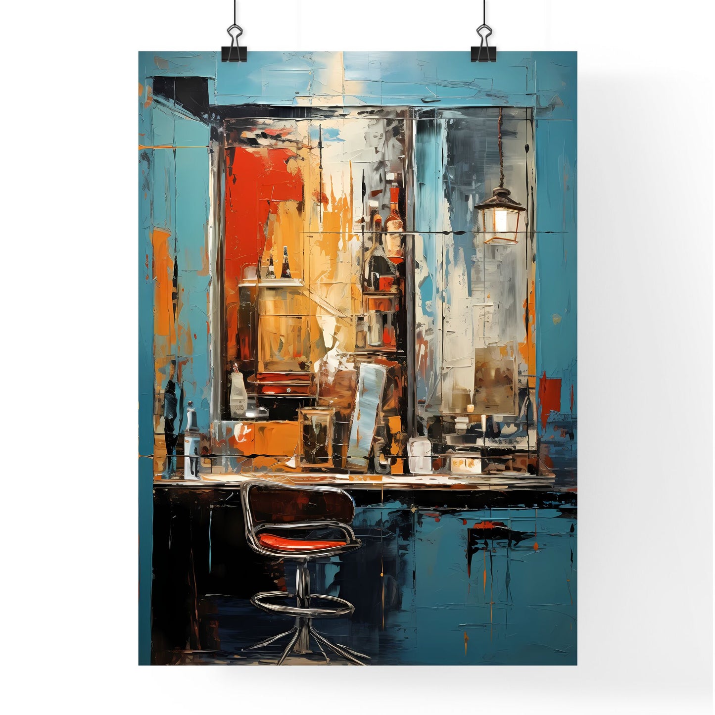 A Painting Of A Bar With A Chair And A Table Default Title