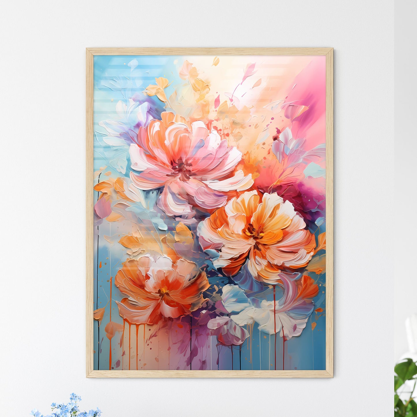 A Painting Of Flowers On A Blue Background Default Title