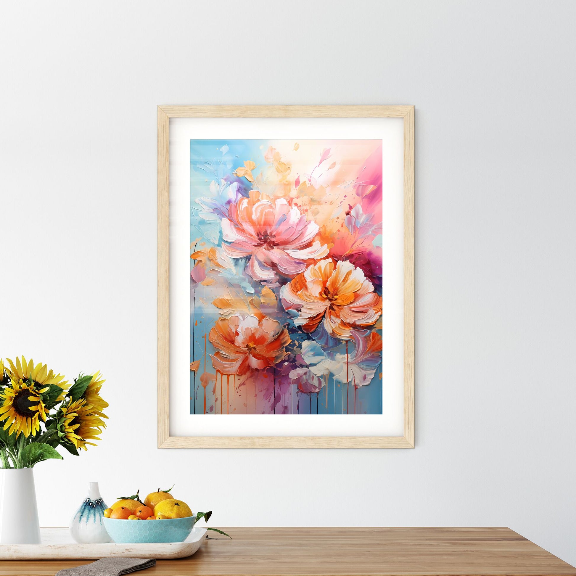 A Painting Of Flowers On A Blue Background Default Title