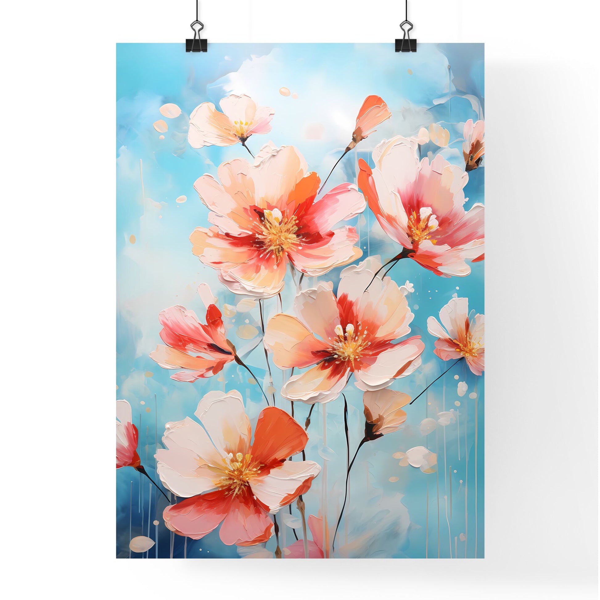 A Painting Of Flowers On A Blue Background Default Title