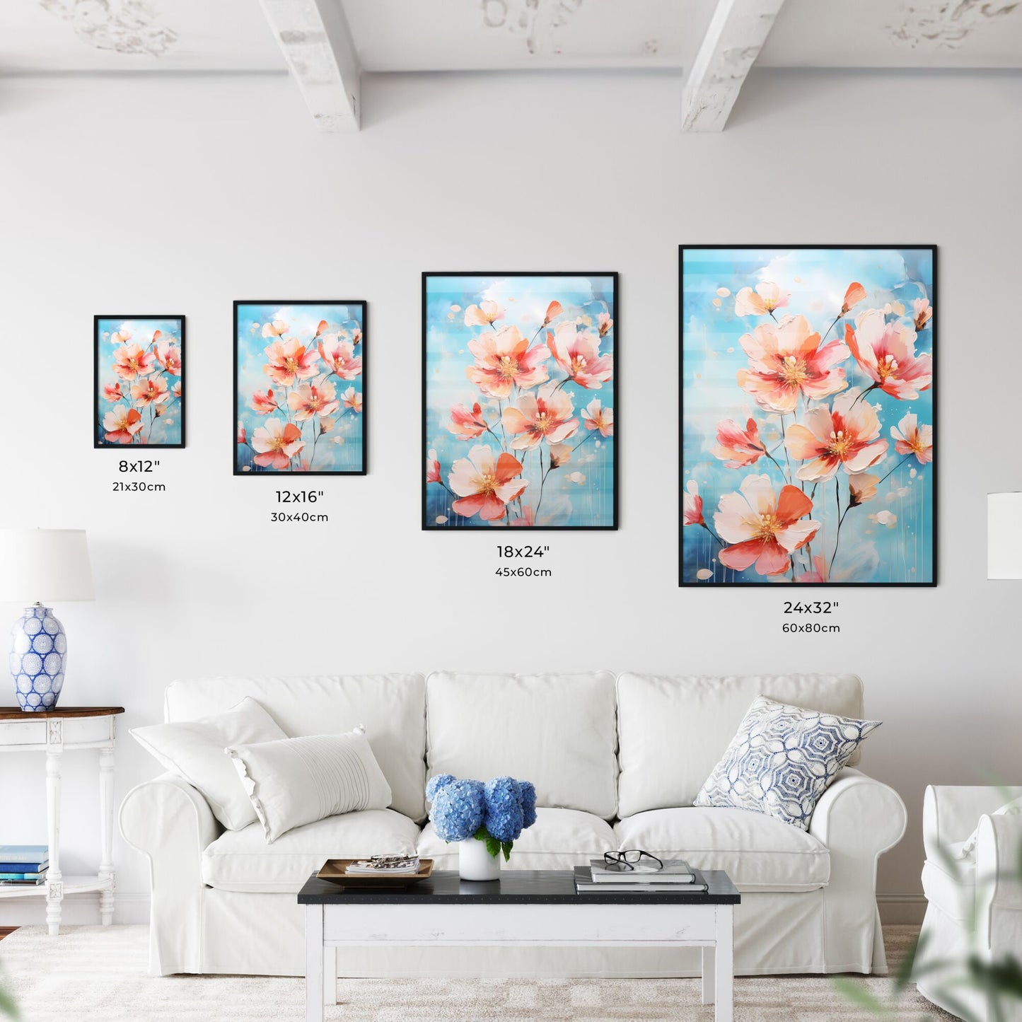 A Painting Of Flowers On A Blue Background Default Title