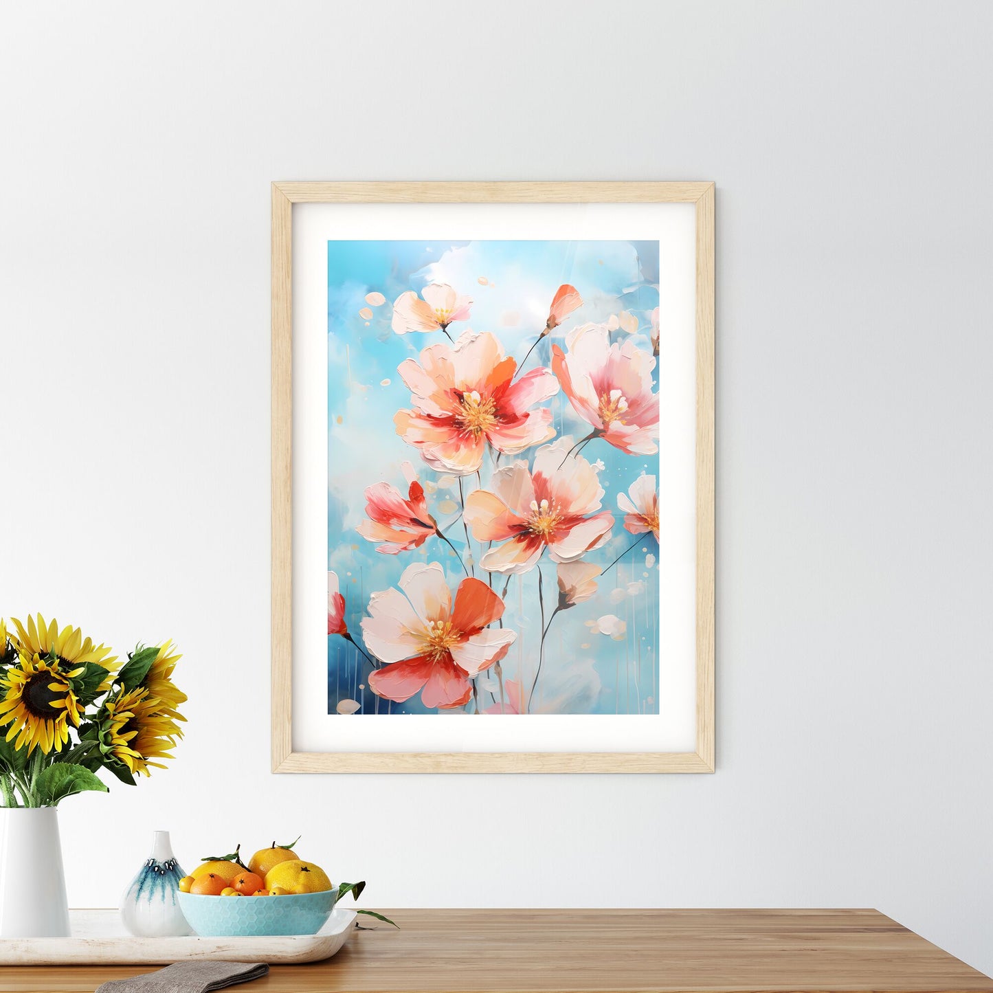 A Painting Of Flowers On A Blue Background Default Title