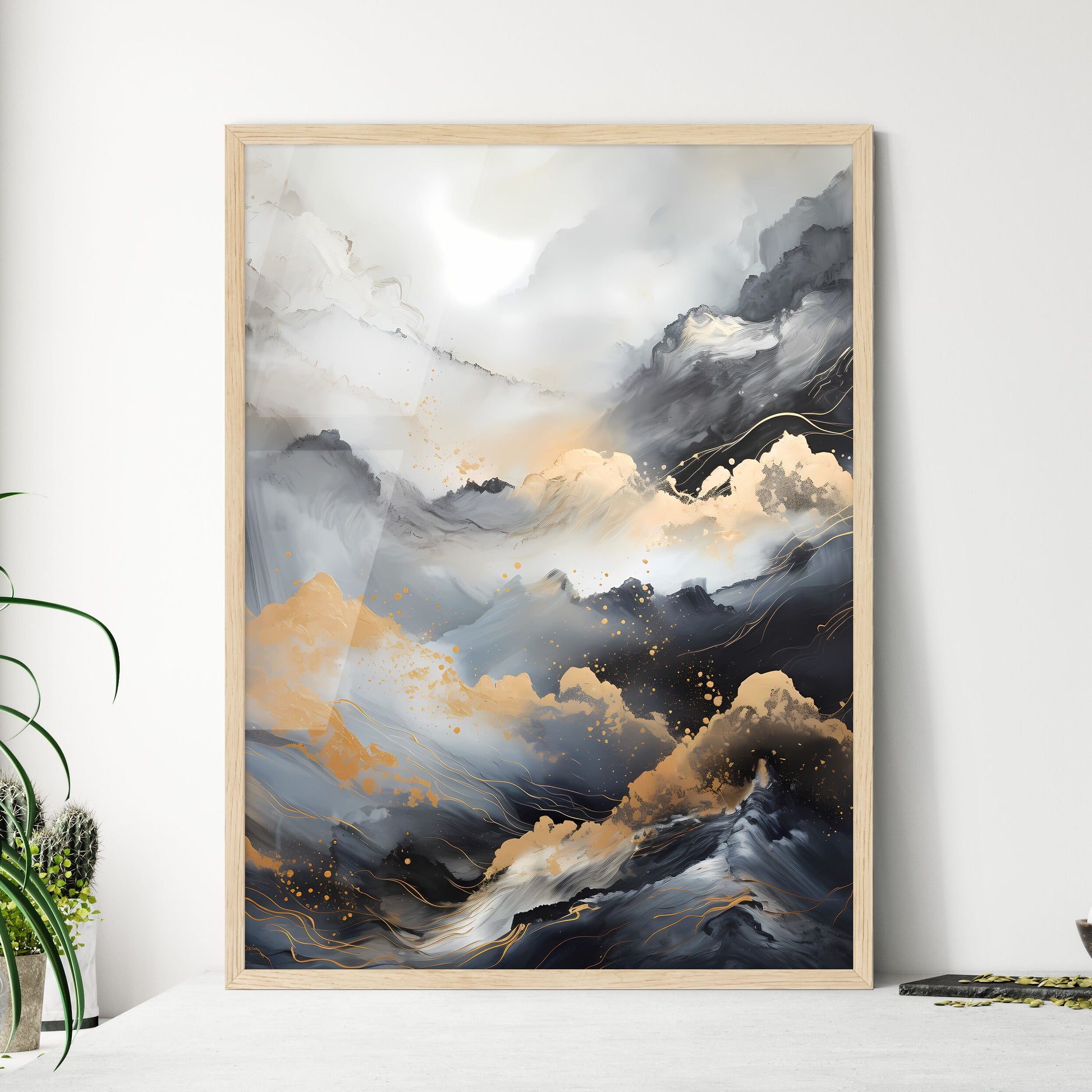 Abstract - A Painting Of Mountains With Gold And Black Clouds Default Title