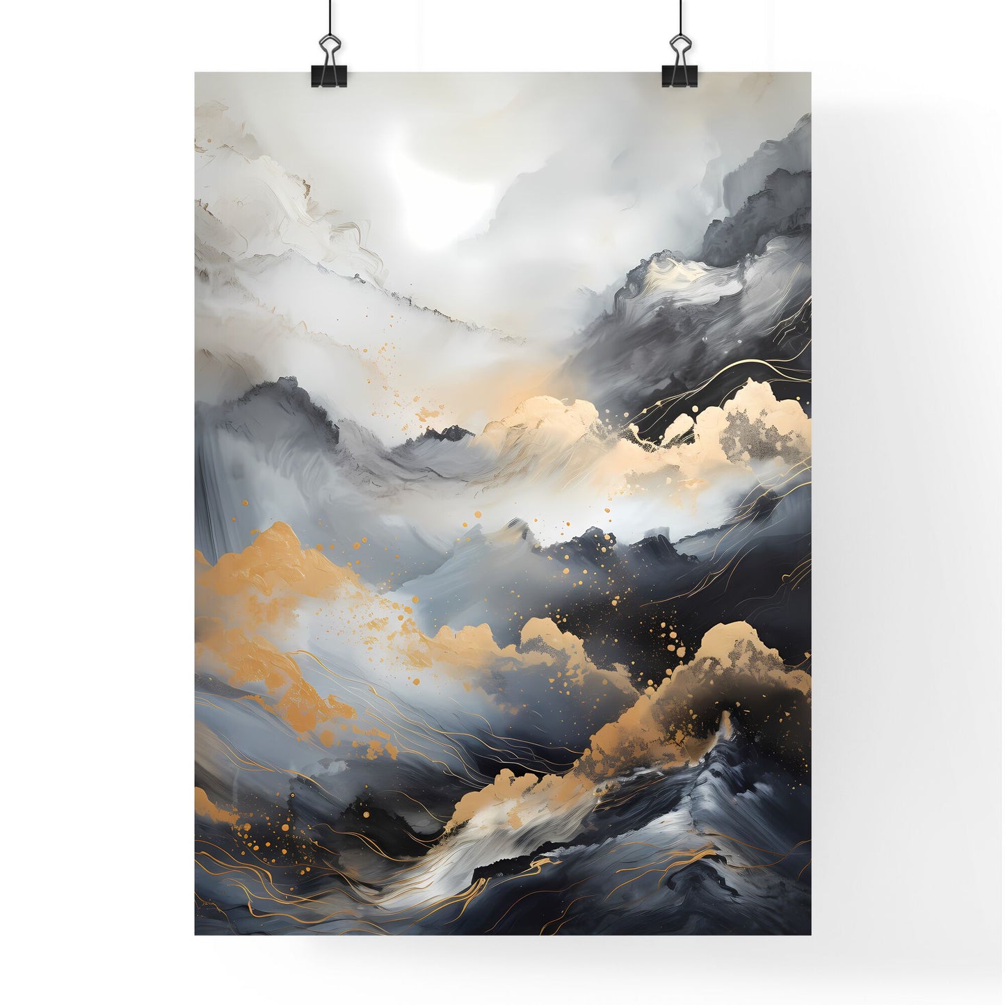 Abstract - A Painting Of Mountains With Gold And Black Clouds Default Title