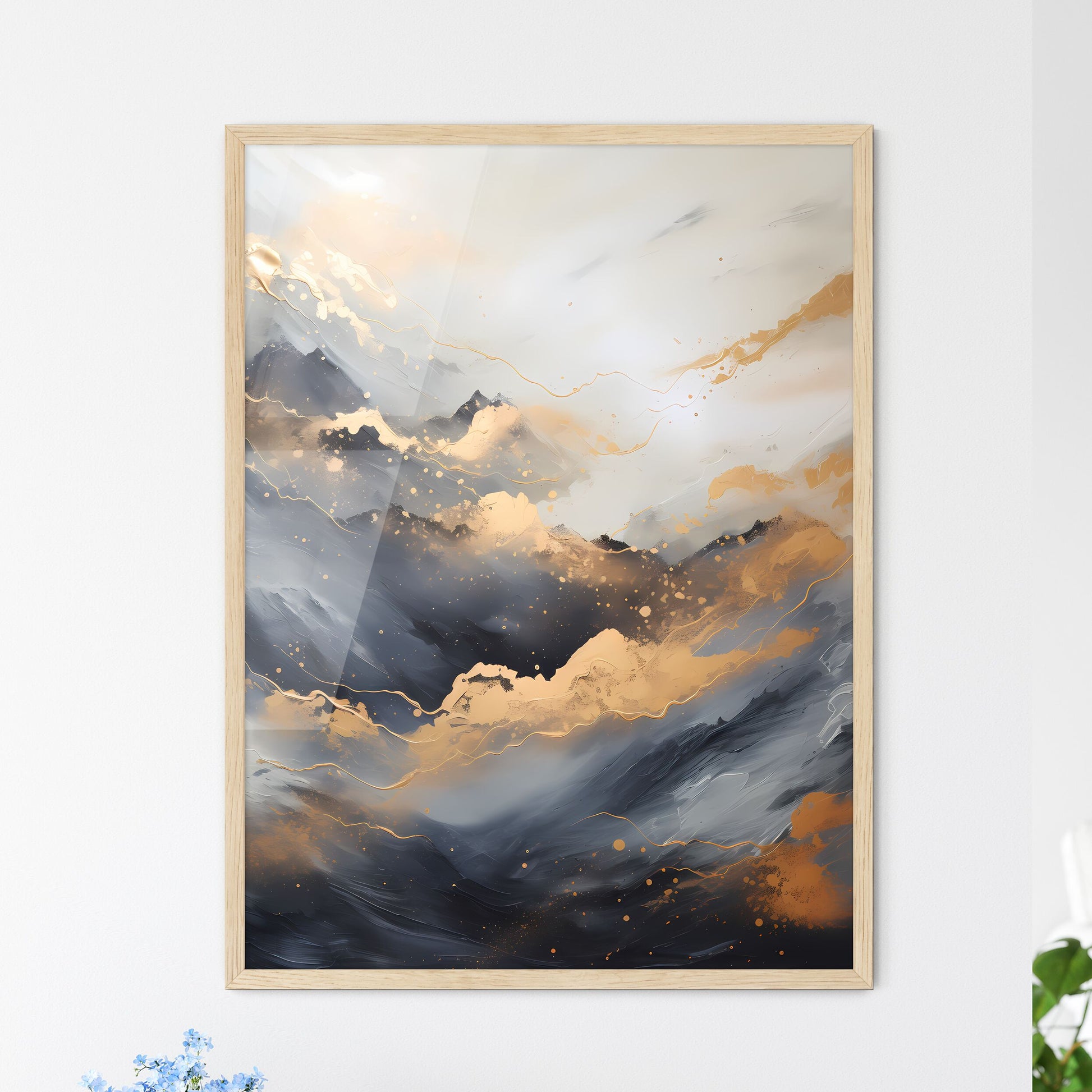 Abstract - A Painting Of Mountains With Gold And Black Paint Default Title