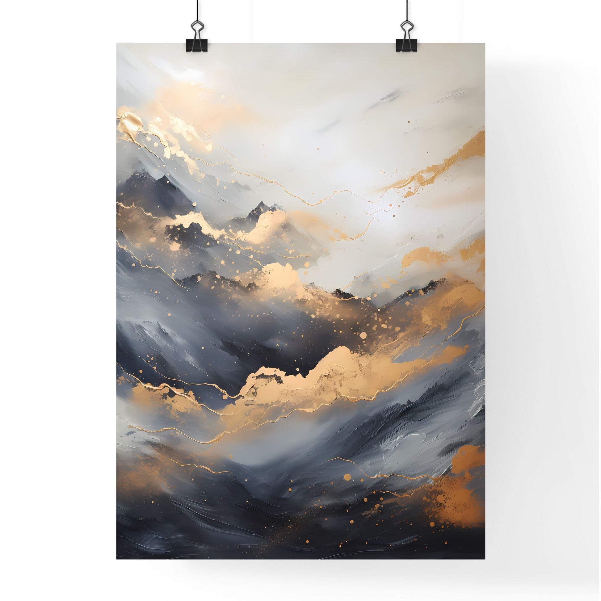 Abstract - A Painting Of Mountains With Gold And Black Paint Default Title