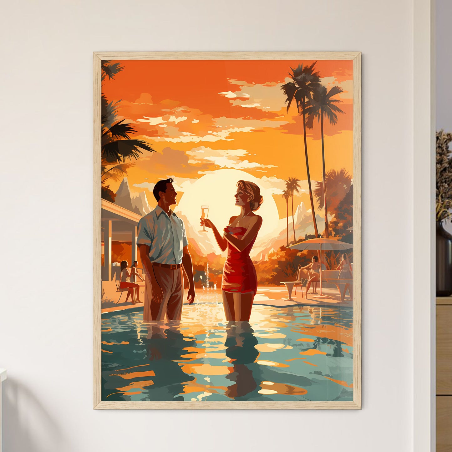 Vintage Vacation - A Man And Woman Standing  - Framed Art Print