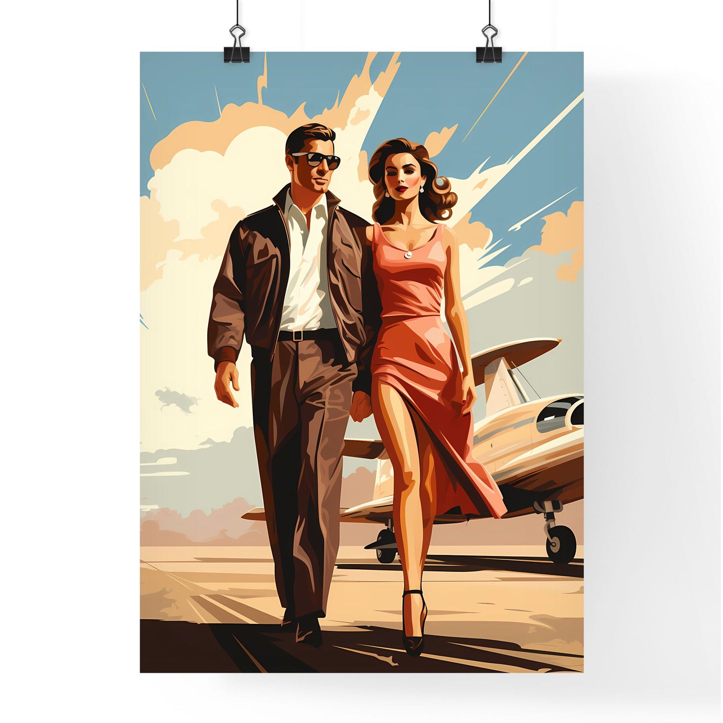 Fashion - A Man And Woman Walking In Front Of An Airplane Default Title