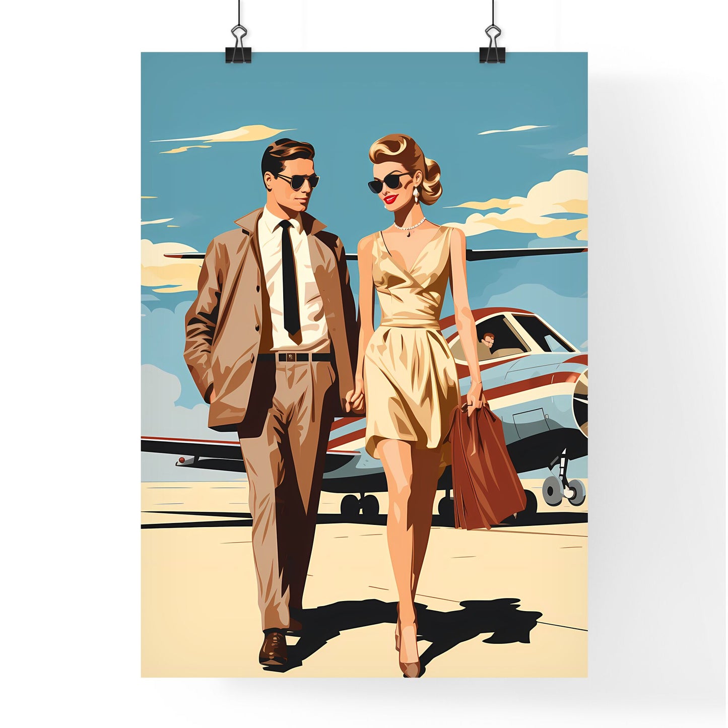 Fashion - A Man And Woman Holding Hands And Walking In Front Of An Airplane Default Title