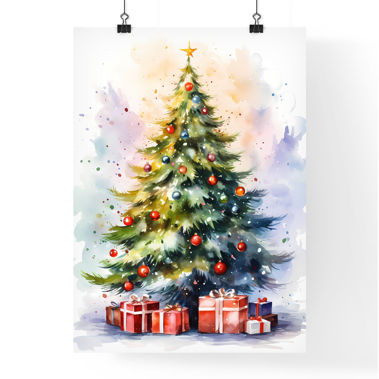 Holidays - A Watercolor Of A Christmas Tree With Presents Default Title