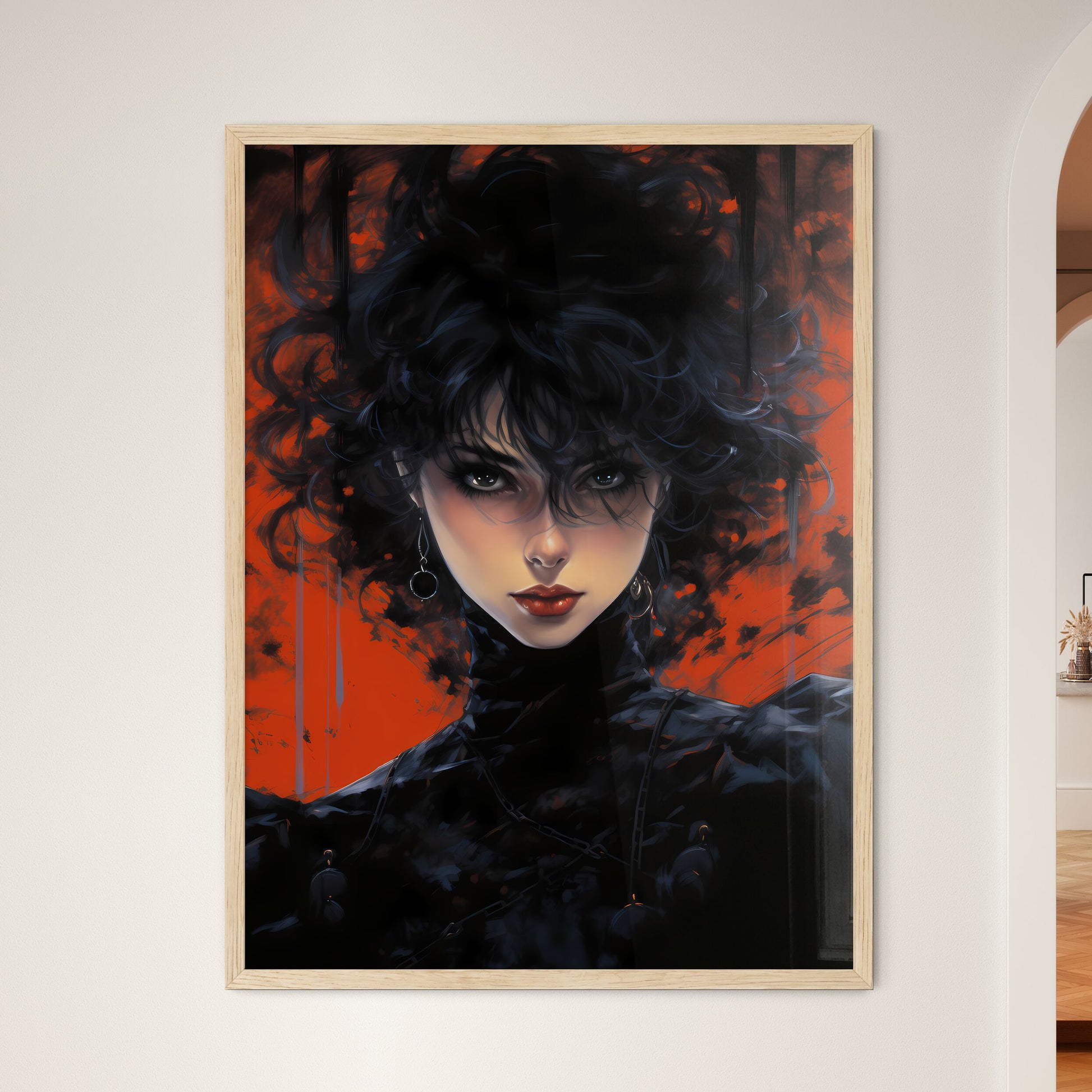 Dark Fantasy - A Woman With Black Hair And Red Background Default Title