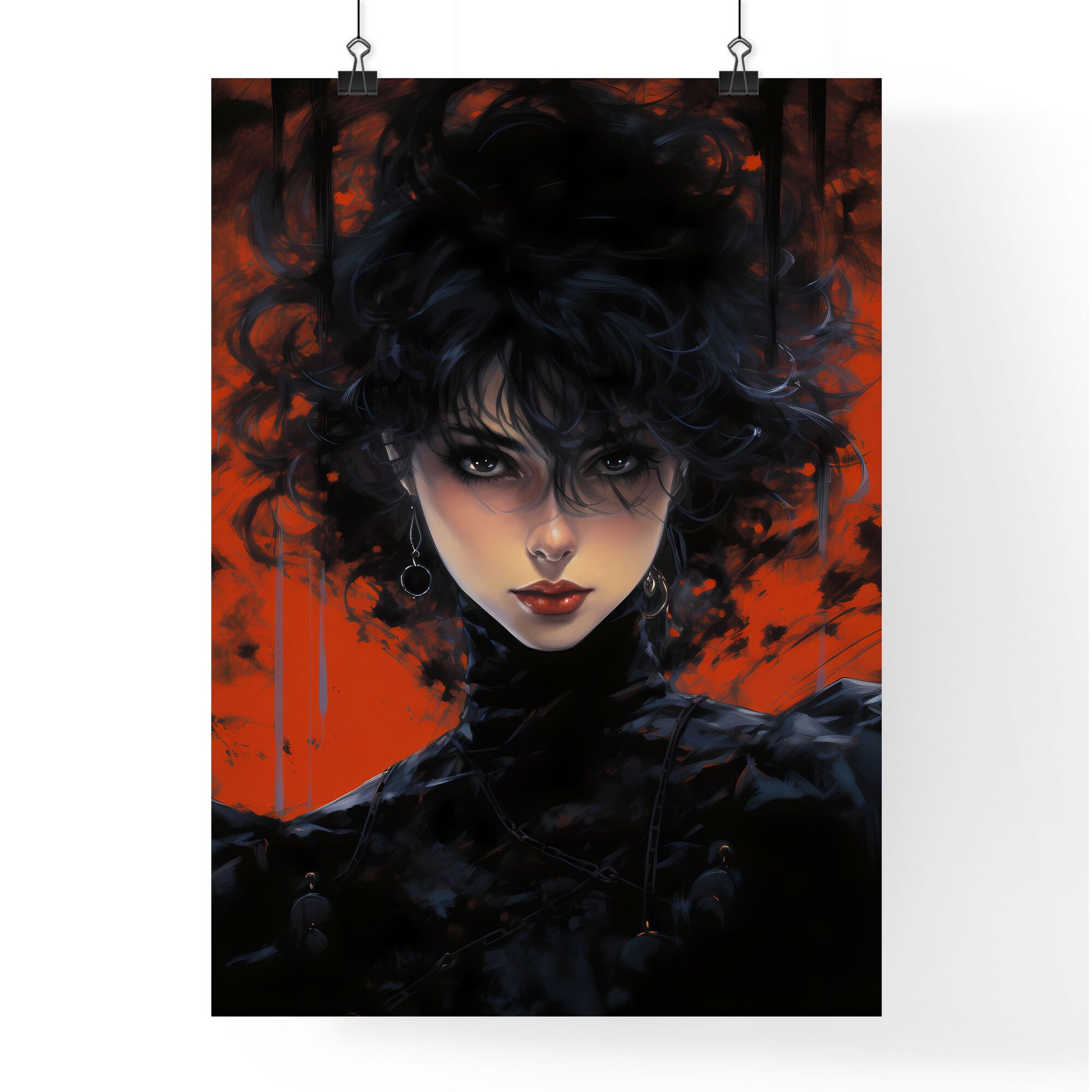 Dark Fantasy - A Woman With Black Hair And Red Background Default Title