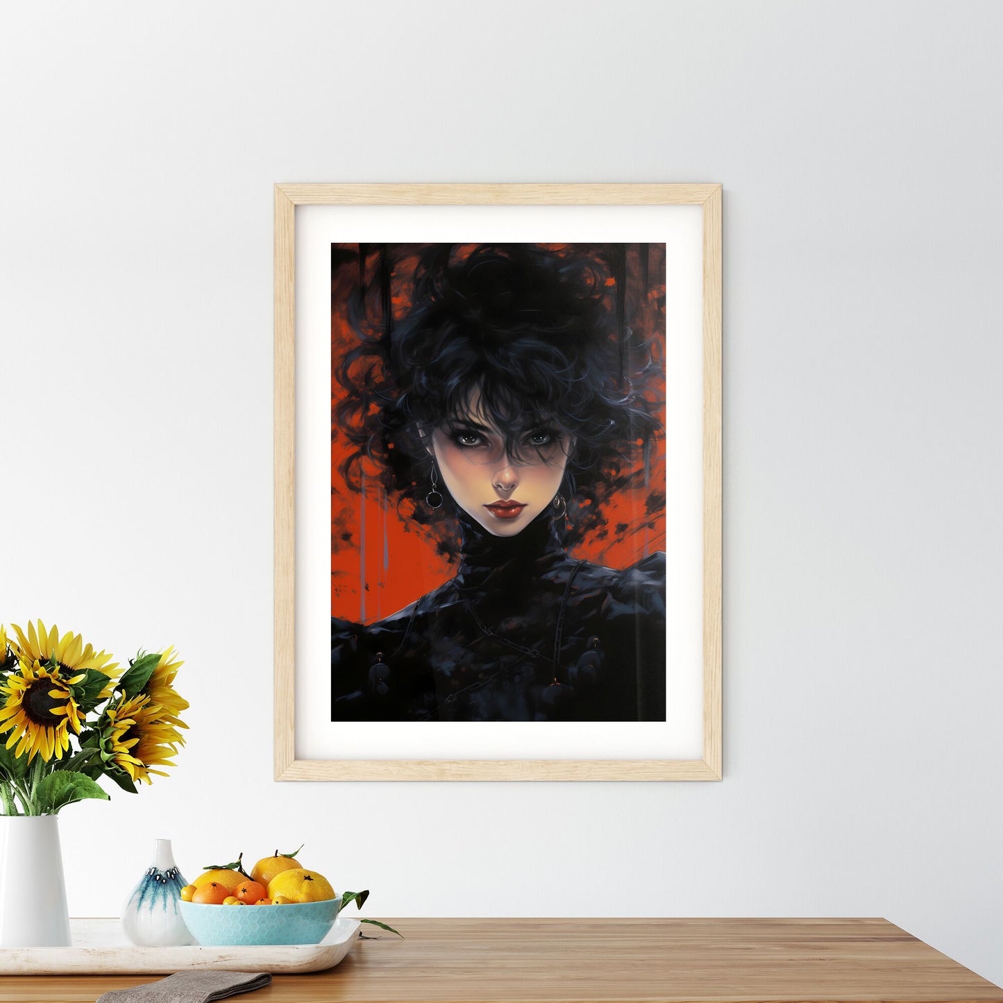 Dark Fantasy - A Woman With Black Hair And Red Background Default Title