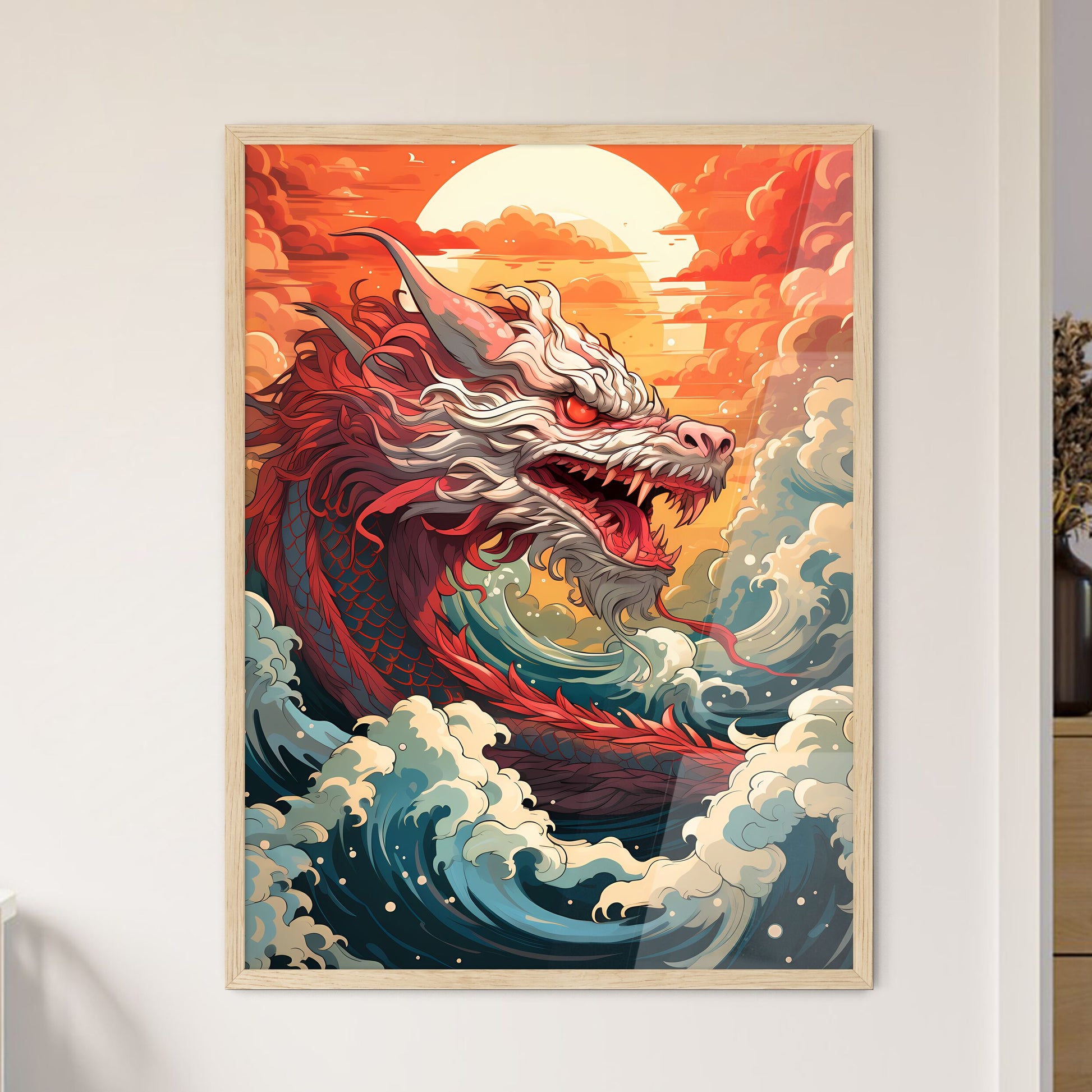 A Red Dragon With White And Red Waves Default Title