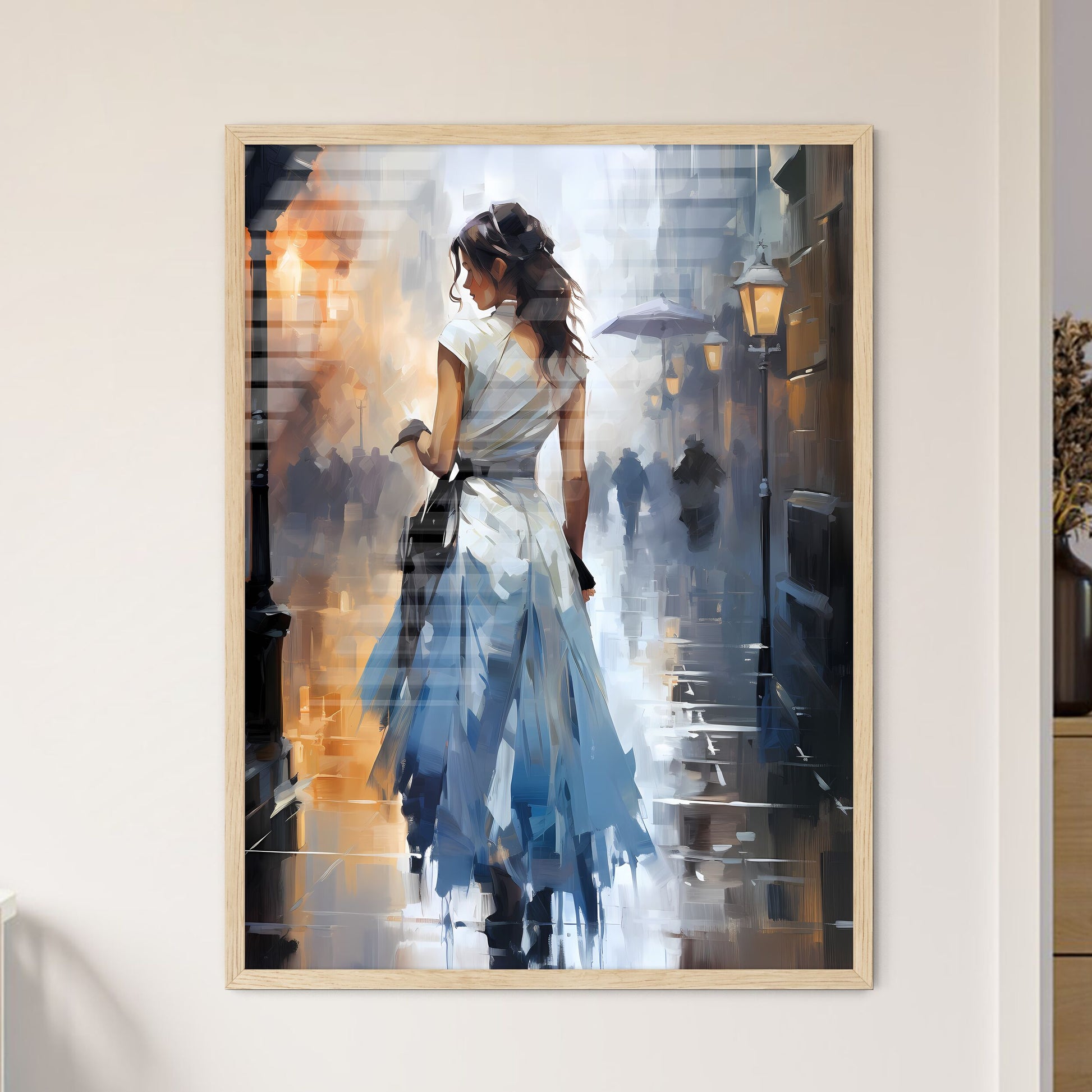 Urban Art - A Woman In A Dress Walking Down A Street Default Title