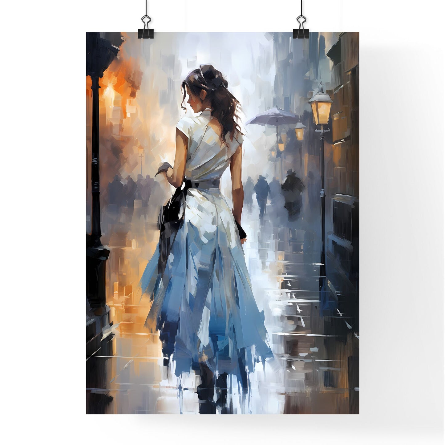 Urban Art - A Woman In A Dress Walking Down A Street Default Title