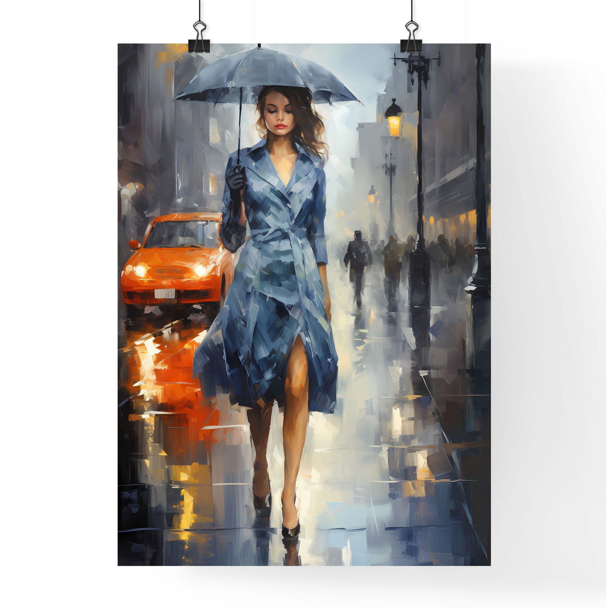 Urban Art - A Woman Walking Down A Street Holding An Umbrella Default Title