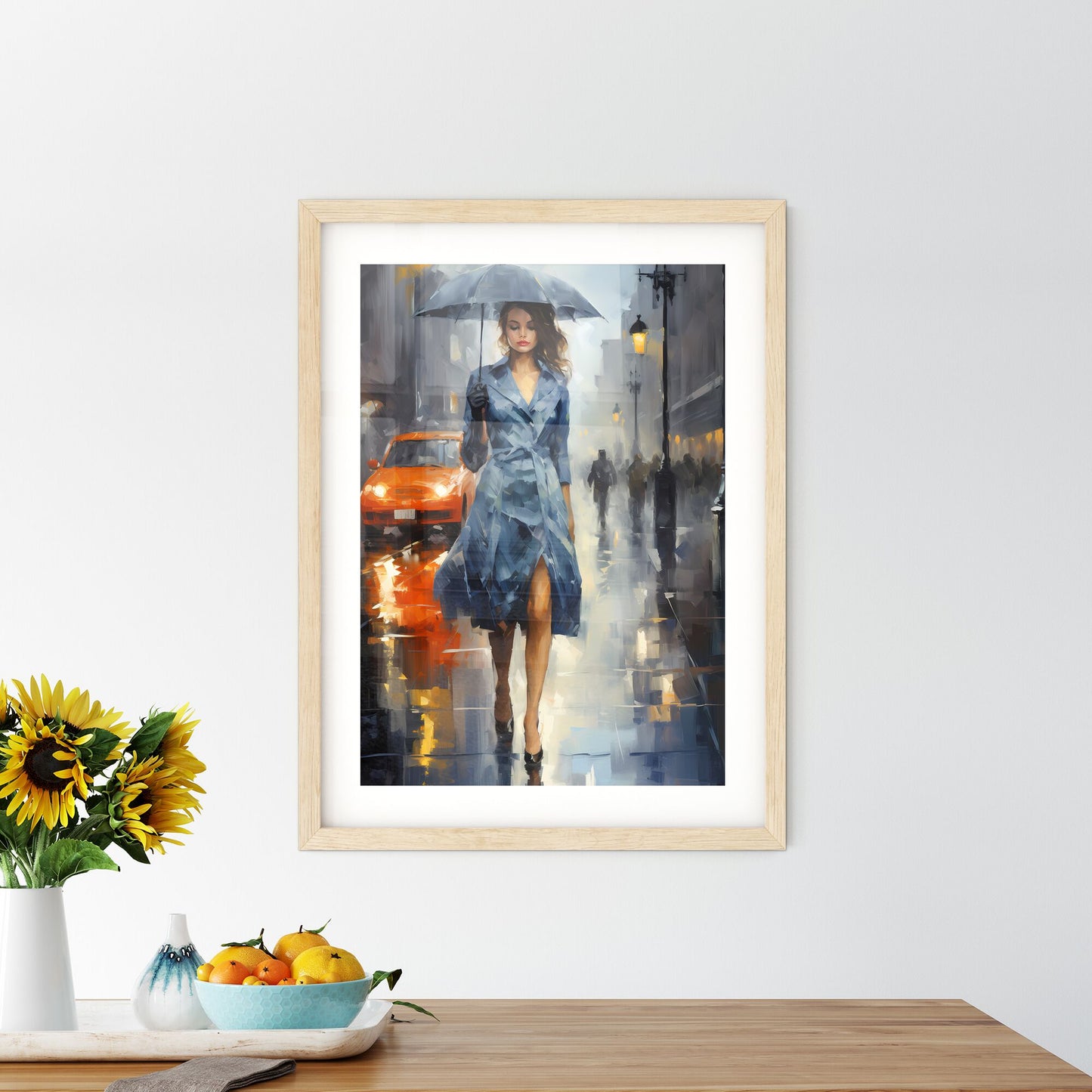 Urban Art - A Woman Walking Down A Street Holding An Umbrella Default Title