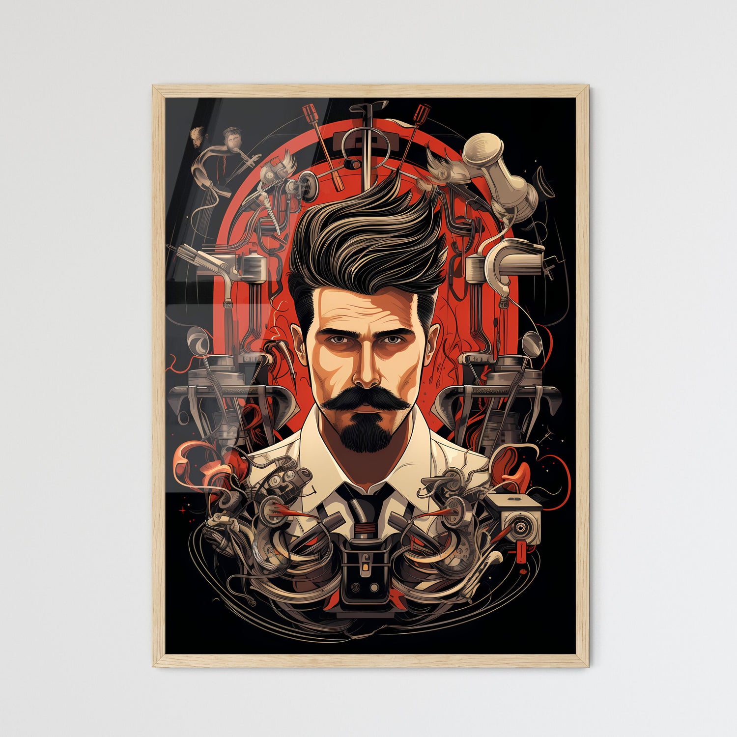 A Man With A Mustache And A Bear Framed Print