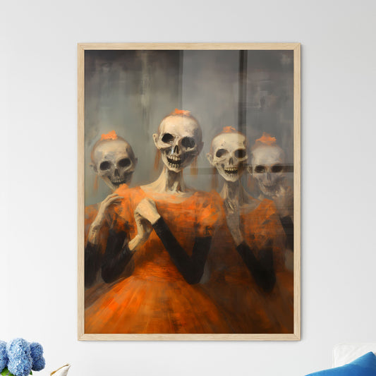 Horror - A Group Of Skeletons In Orange Dres - Framed Art Print