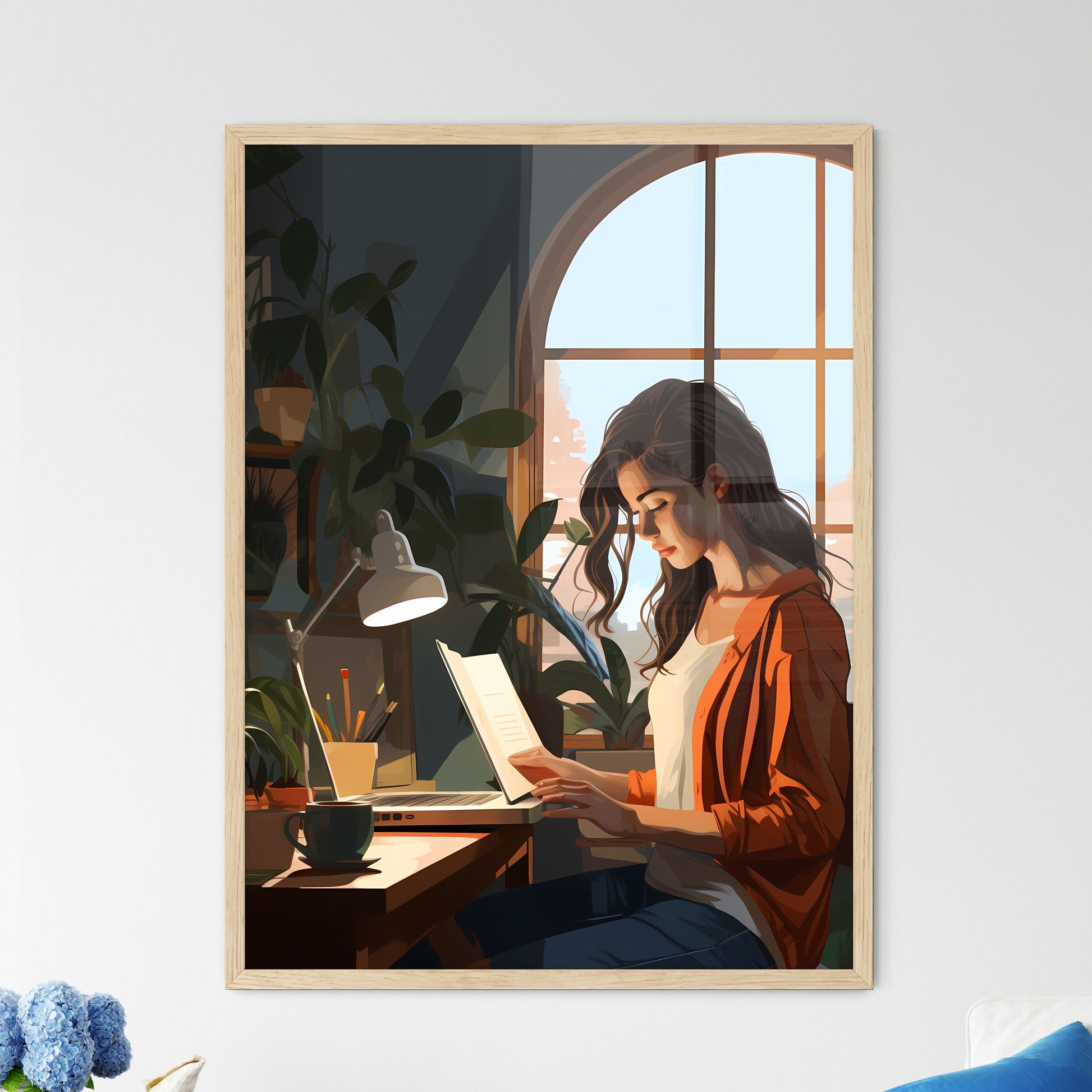 Homeoffice - A Woman Reading A Book In Front Of A Laptop Default Title