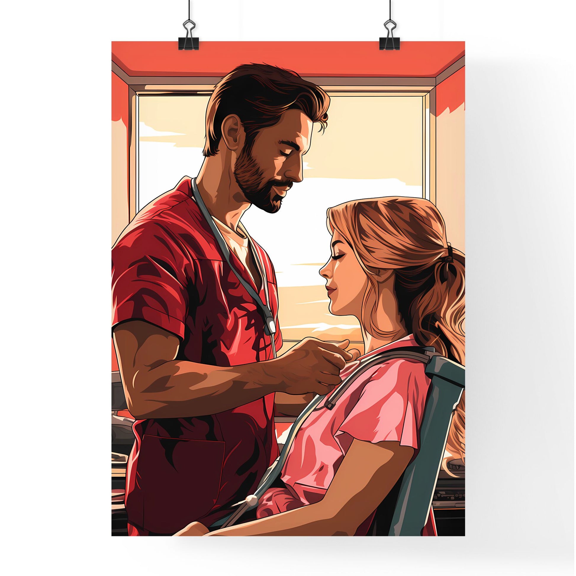 A Man In A Red Scrubs Holding A Woman's Neck Default Title