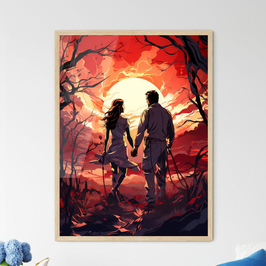 A Man And Woman Holding Hands In A Forest Default Title