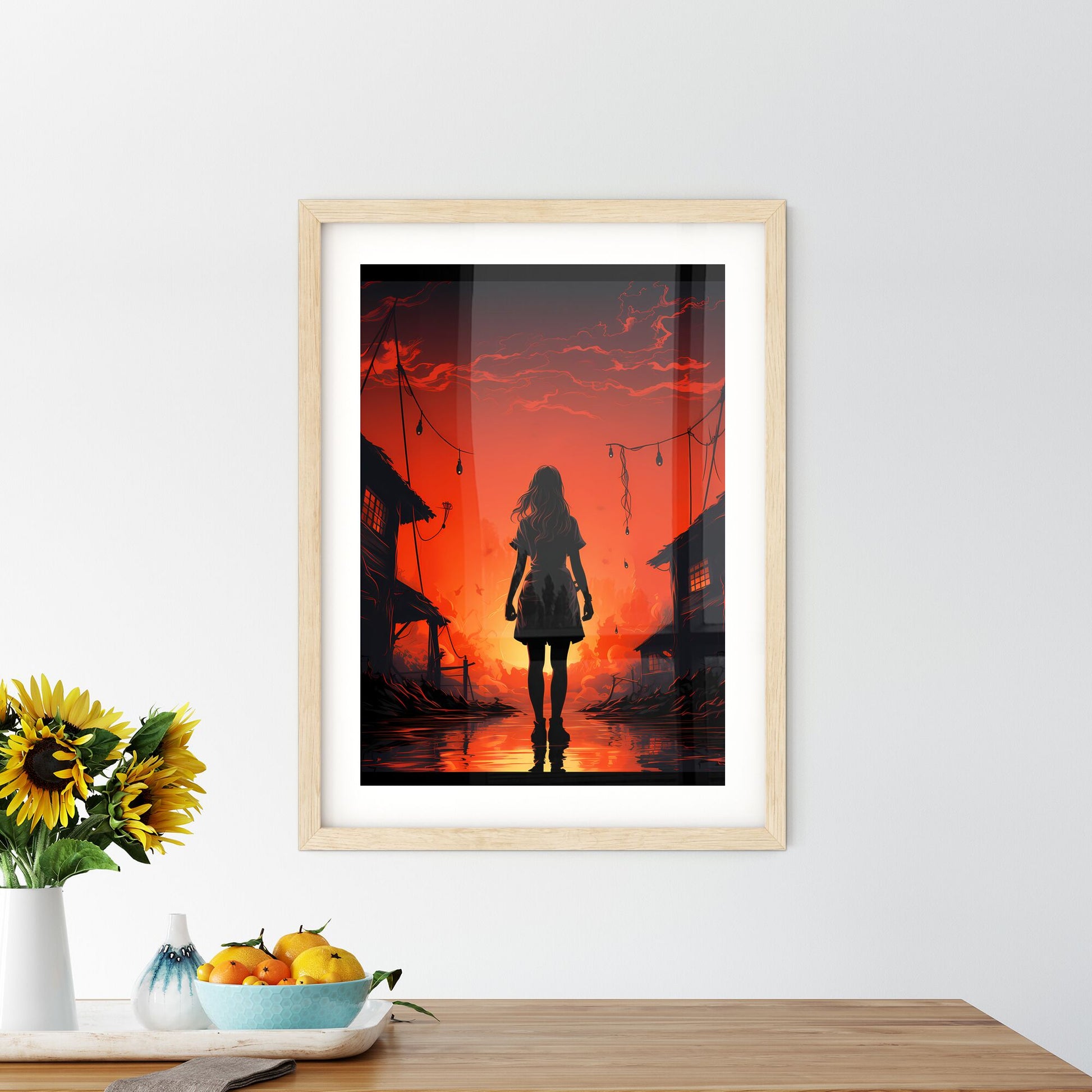 A Woman Standing In Front Of A Red Sky Default Title